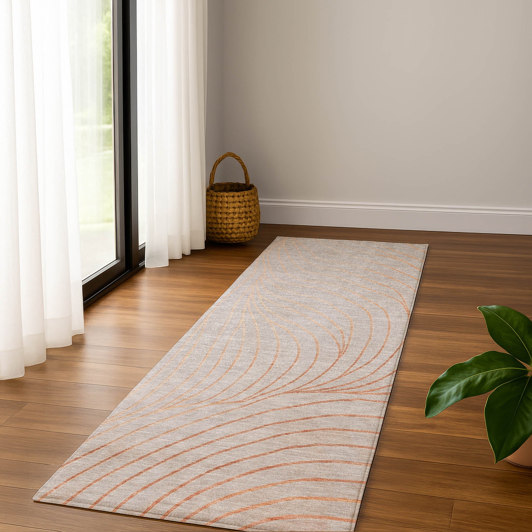 Bergen Machine Washable Transitional Copper Orange Rug 2'3" x 7'6" #shape_Runner