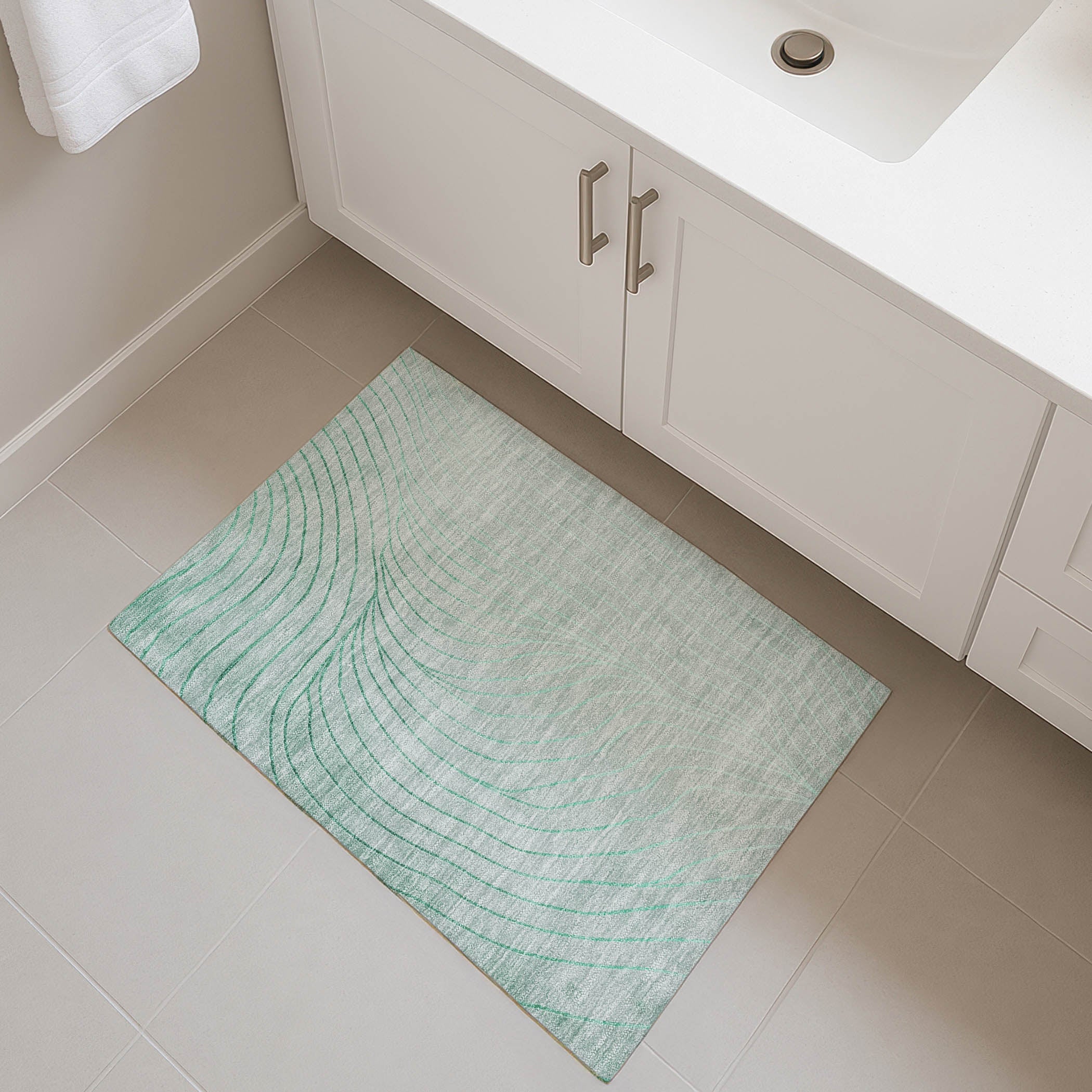 Bergen Machine Washable Transitional Mint Green Rug 1'8" x 2'6" #shape_Rectangle