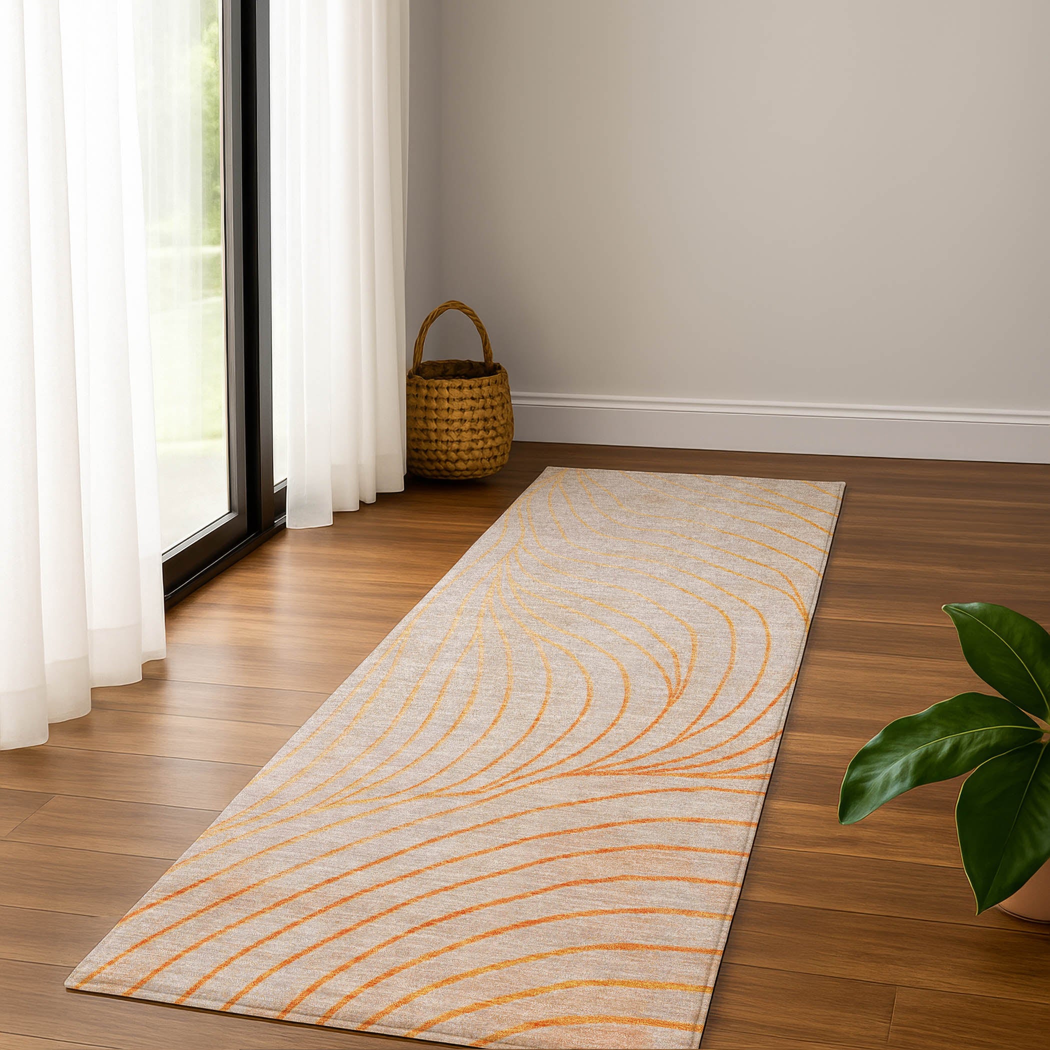 Bergen Machine Washable Transitional Orange Rug 2'3" x 7'6" #shape_Runner