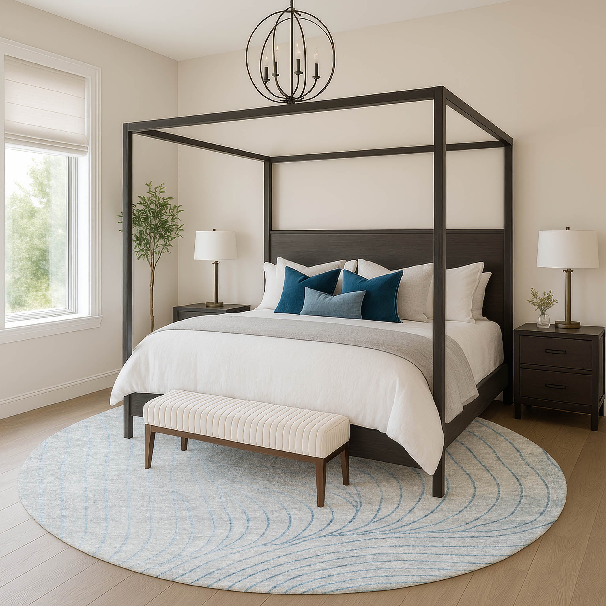 Bergen Machine Washable Transitional Sky Blue Rug 8' x 8' #shape_Round