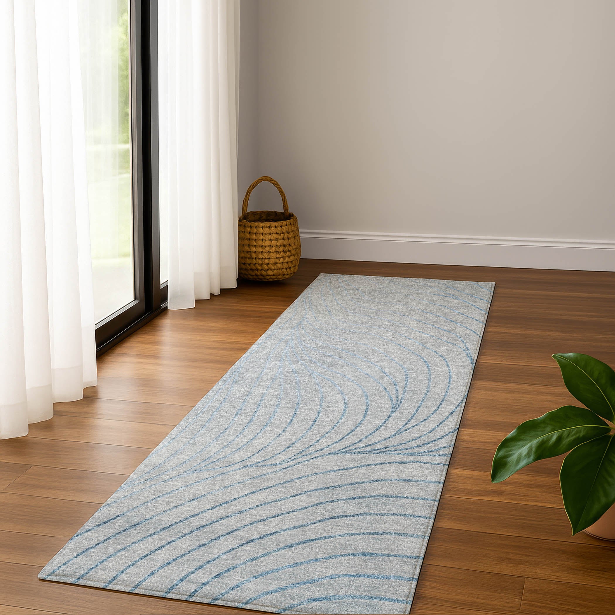 Bergen Machine Washable Transitional Sky Blue Rug 2'3" x 7'6" #shape_Runner