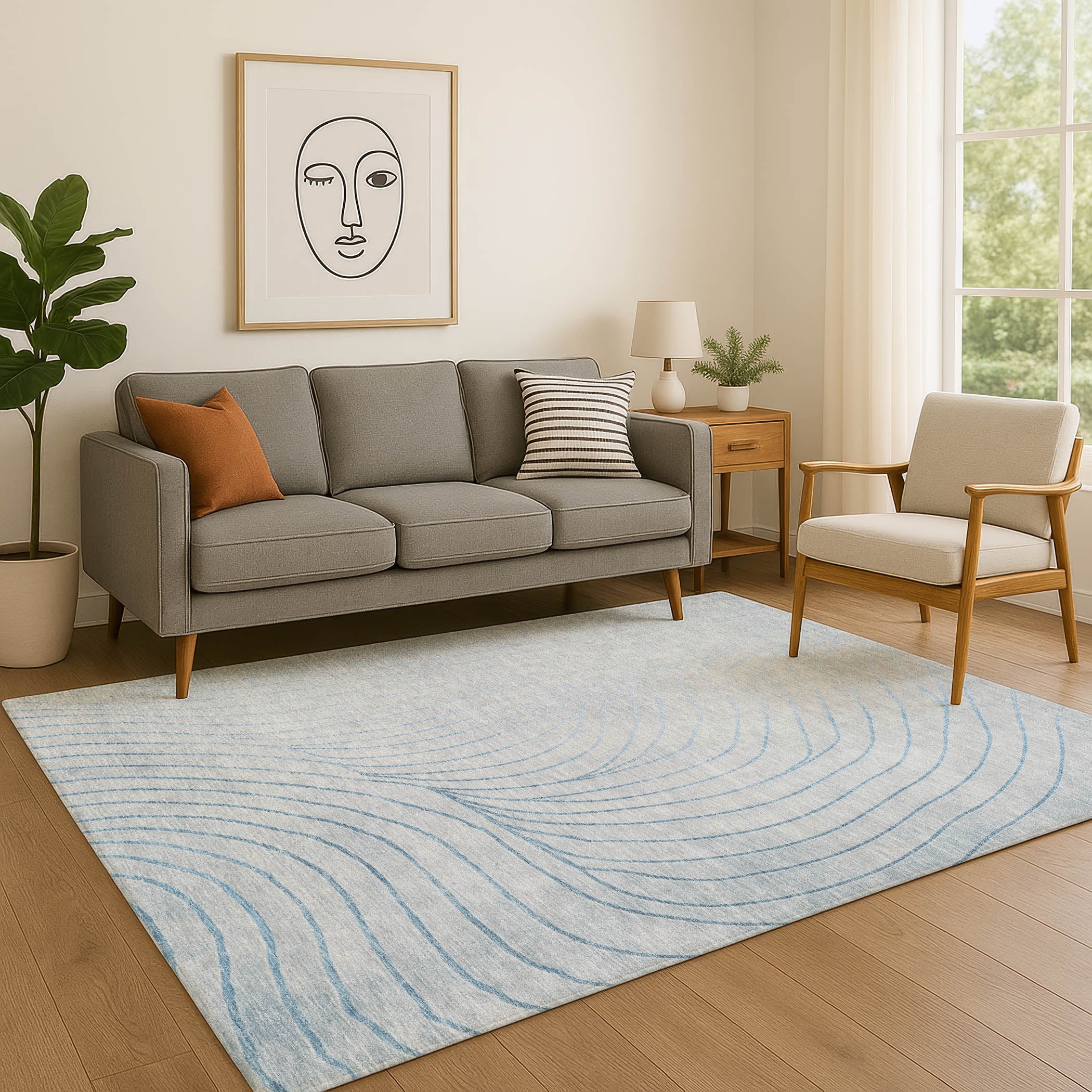 Bergen Machine Washable Transitional Sky Blue Rug 2'6" x 3'10" #shape_Rectangle