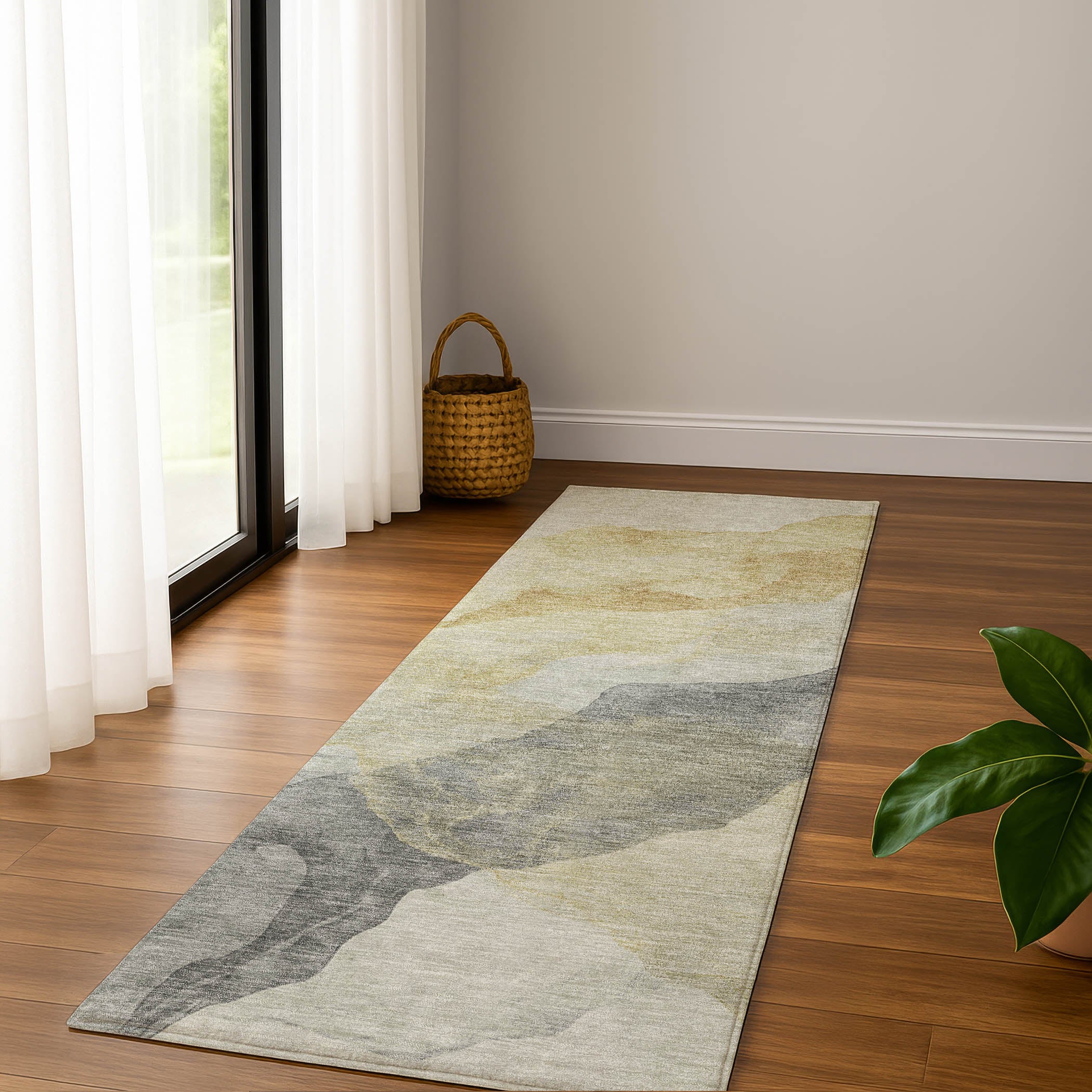 Rome Machine Washable Transitional Beige Brown Rug 2'3" x 7'6" #shape_Runner