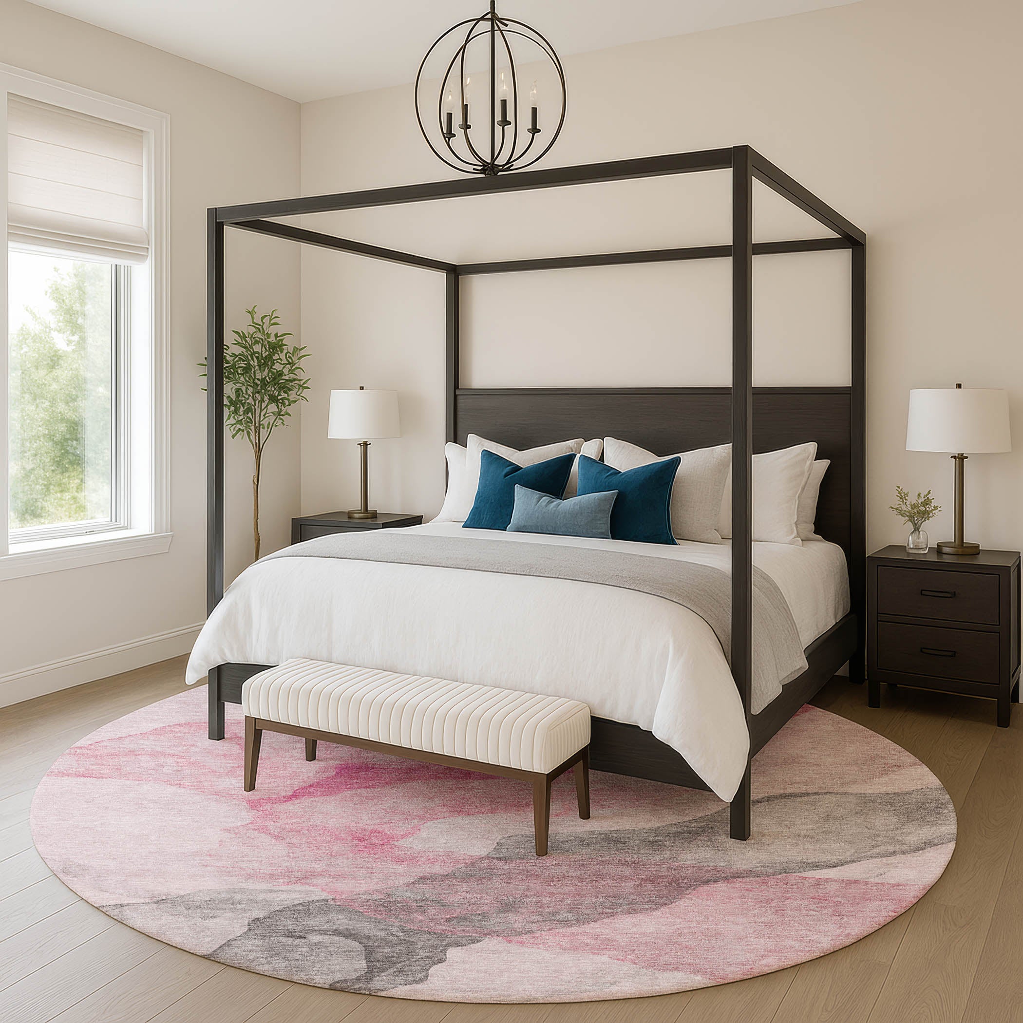 Rome Machine Washable Transitional Blush Pink Rug 8' x 8' #shape_Round