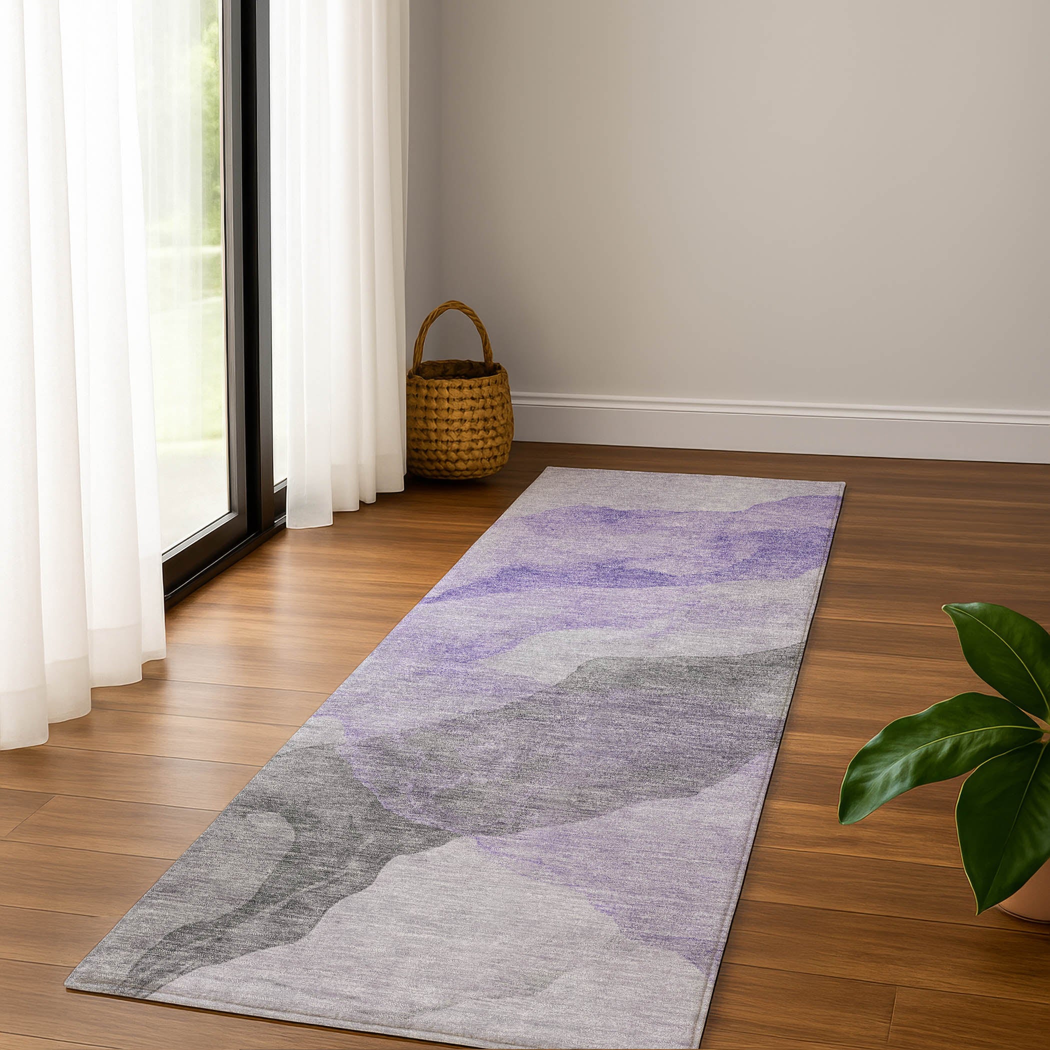 Rome Machine Washable Transitional Lavender Purple Rug 2'3" x 7'6" #shape_Runner