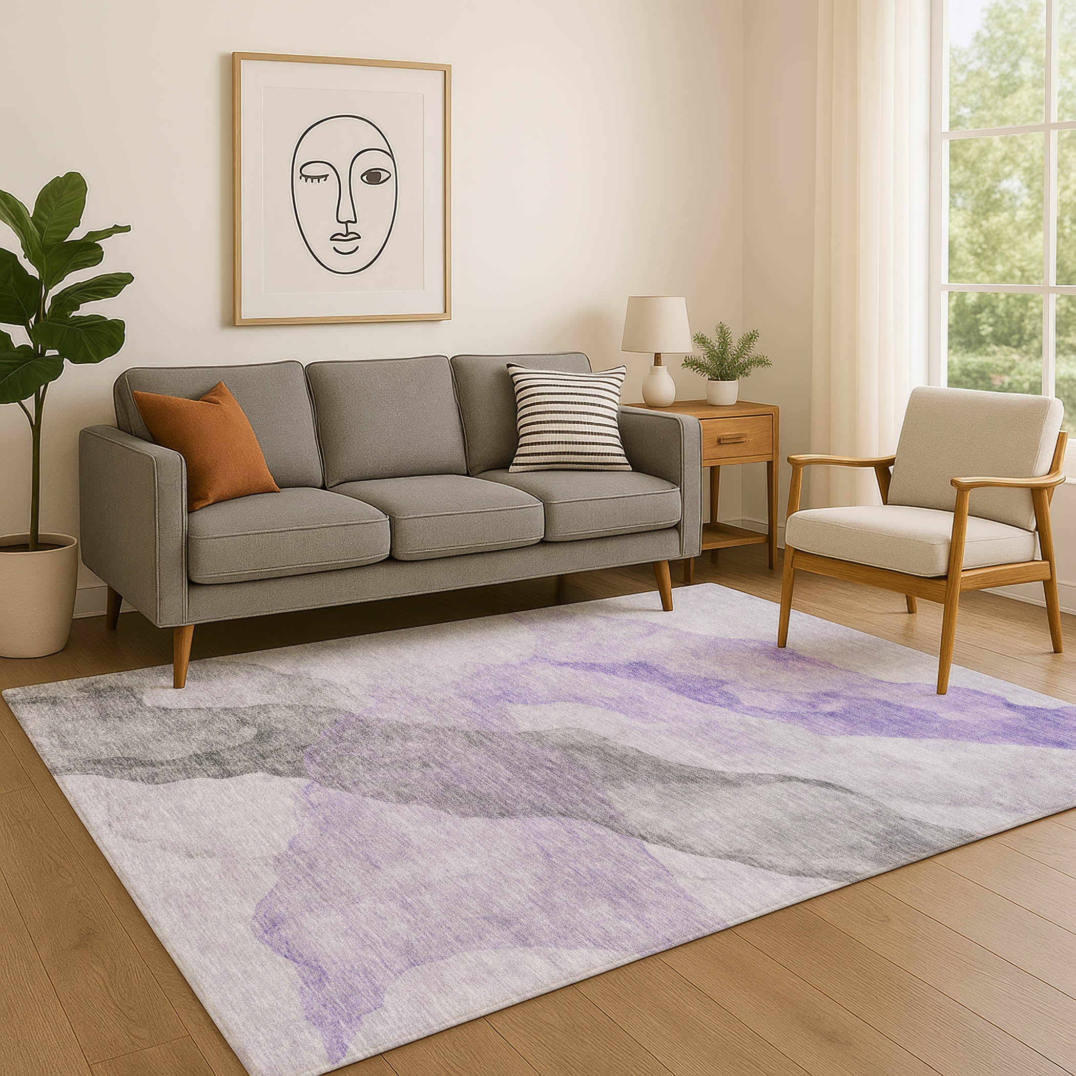 Rome Machine Washable Transitional Lavender Purple Rug 2'6" x 3'10" #shape_Rectangle