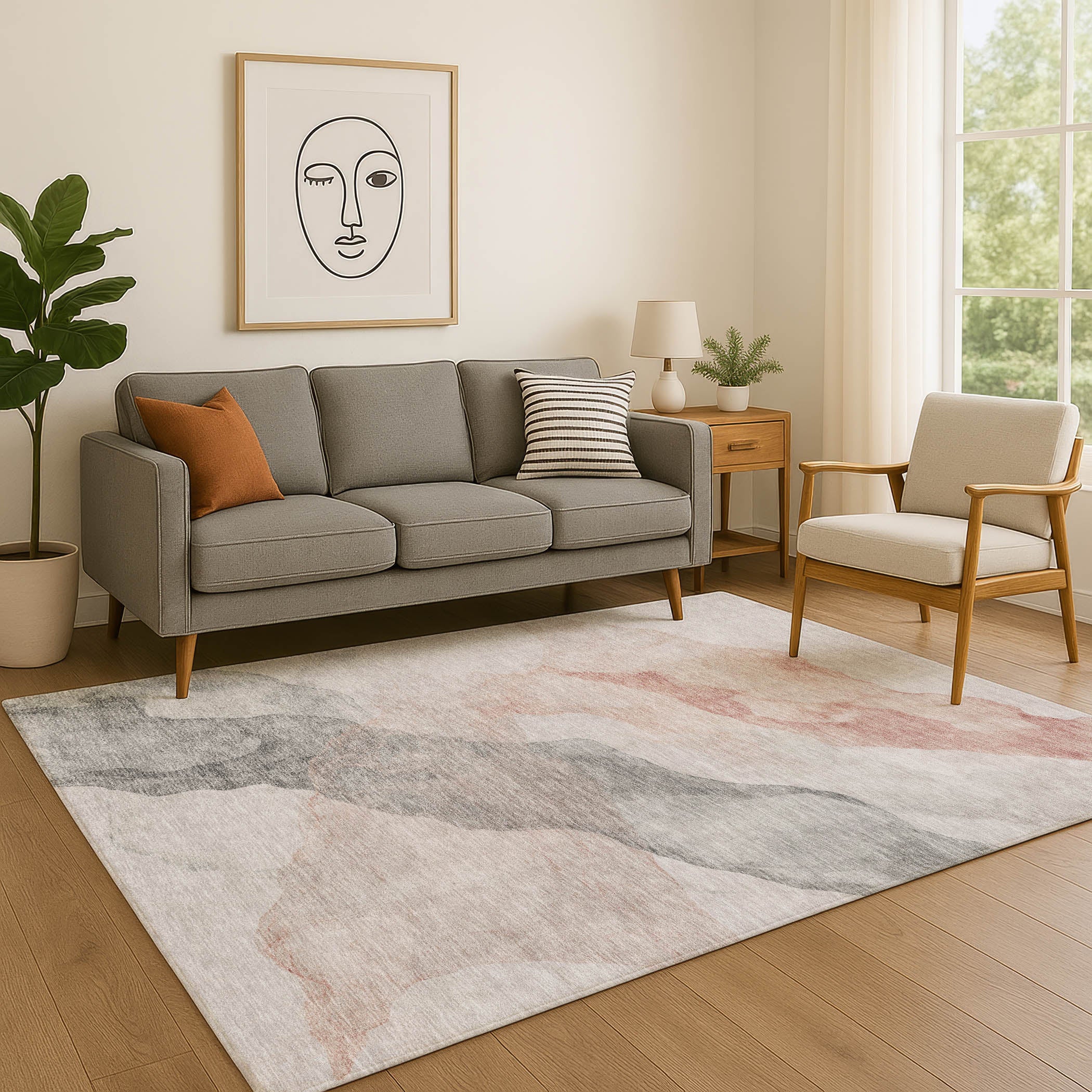 Rome Machine Washable Transitional Salmon Orange Rug 2'6" x 3'10" #shape_Rectangle
