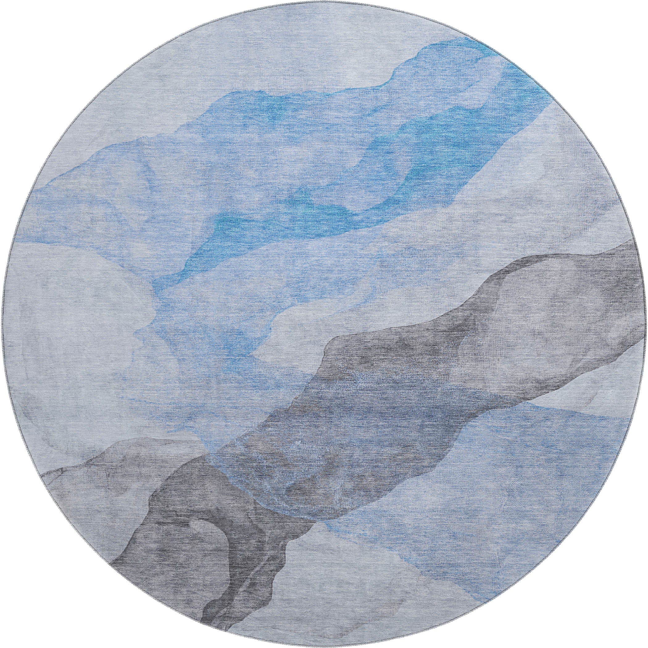 Rome Machine Washable Transitional Sky Blue Rug 8' x 8' #shape_Round