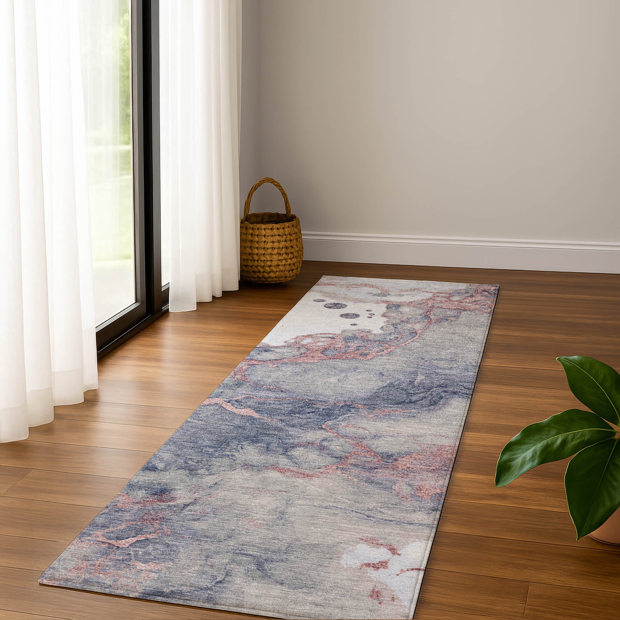 Porto Machine Washable Transitional Blush Pink Rug 2'3" x 7'6" #shape_Runner