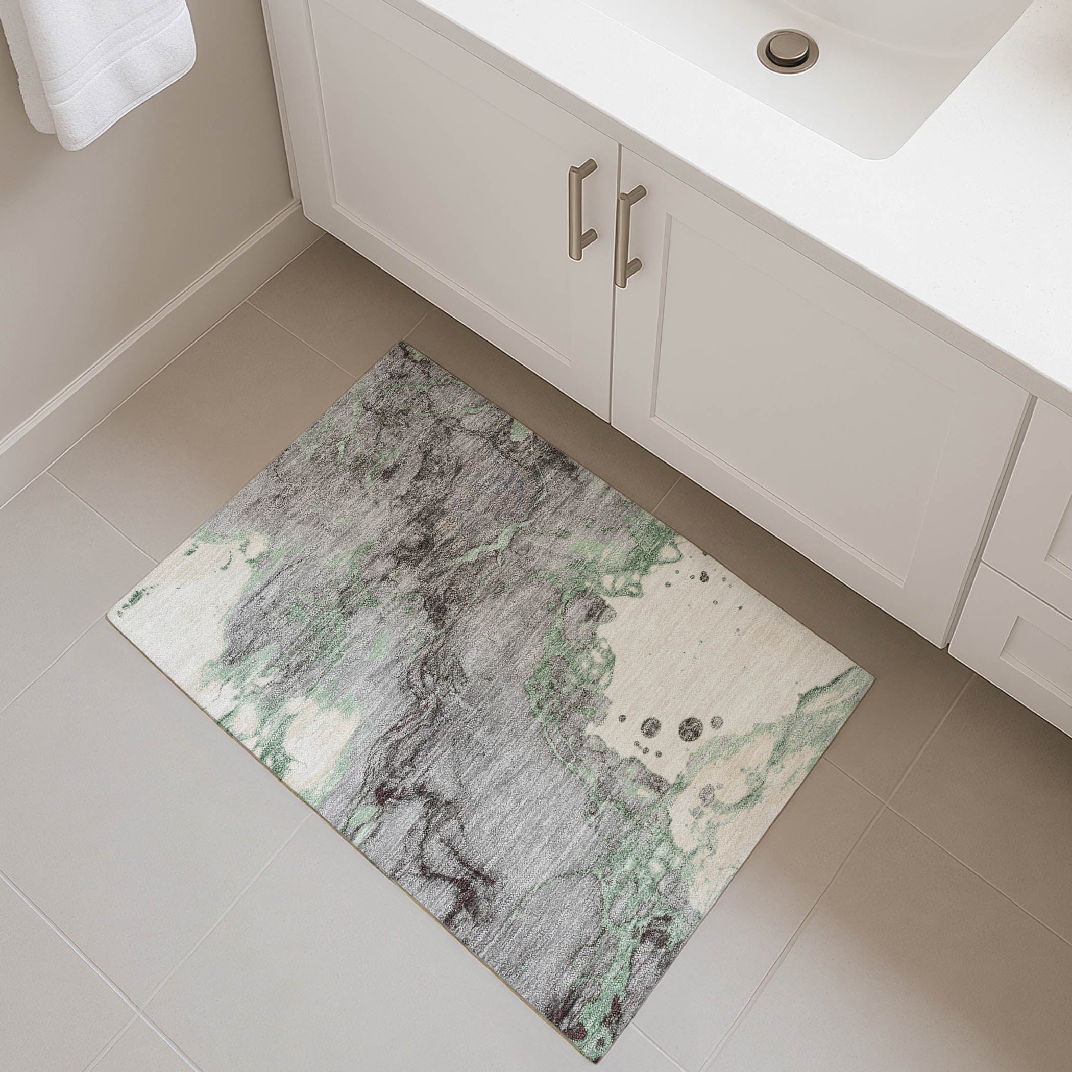Porto Machine Washable Transitional Green Rug 1'8" x 2'6" #shape_Rectangle