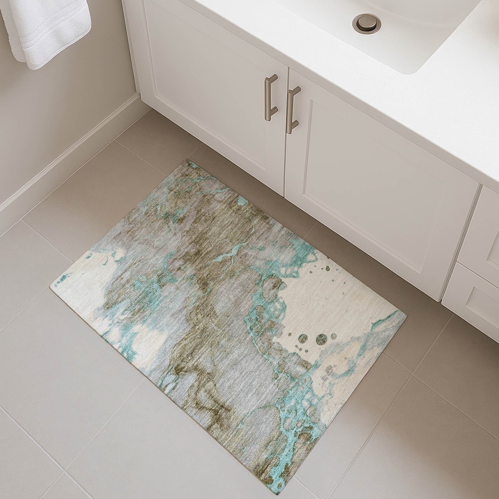 Porto Machine Washable Transitional Teal Rug 1'8" x 2'6" #shape_Rectangle