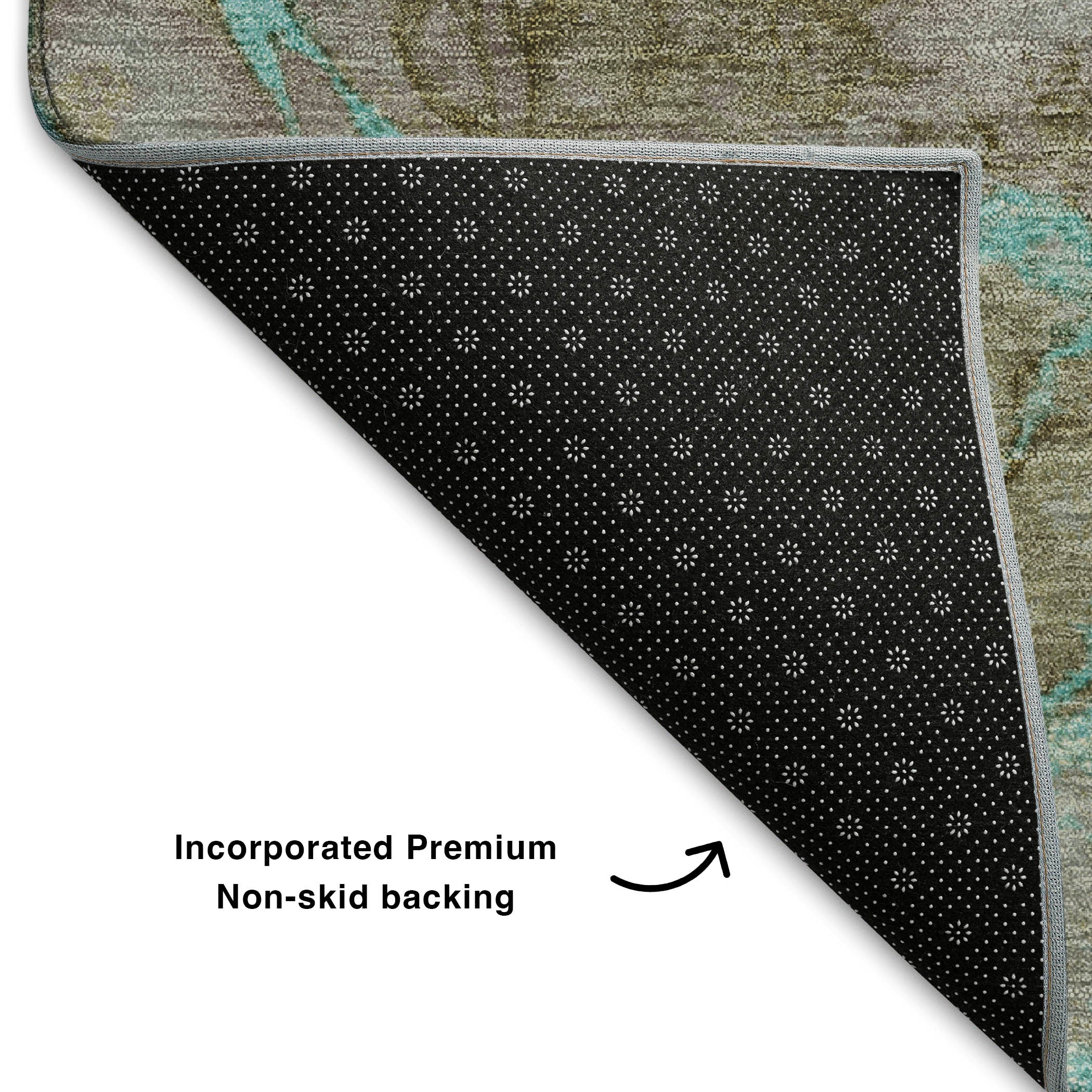Porto Machine Washable Transitional Teal Rug 1'8" x 2'6" #shape_Rectangle