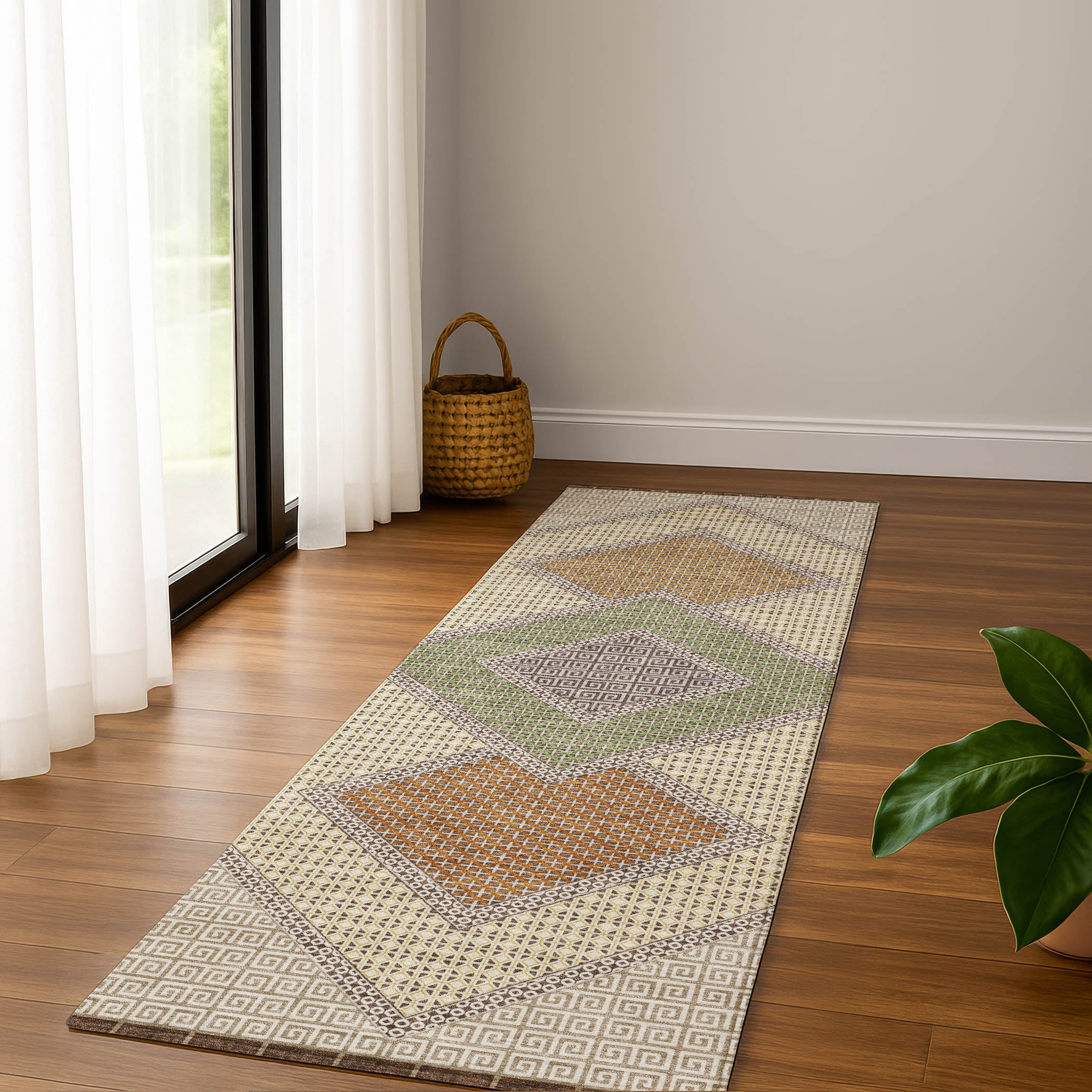 Sintra Machine Washable Transitional Brown Rug 2'3" x 7'6" #shape_Runner