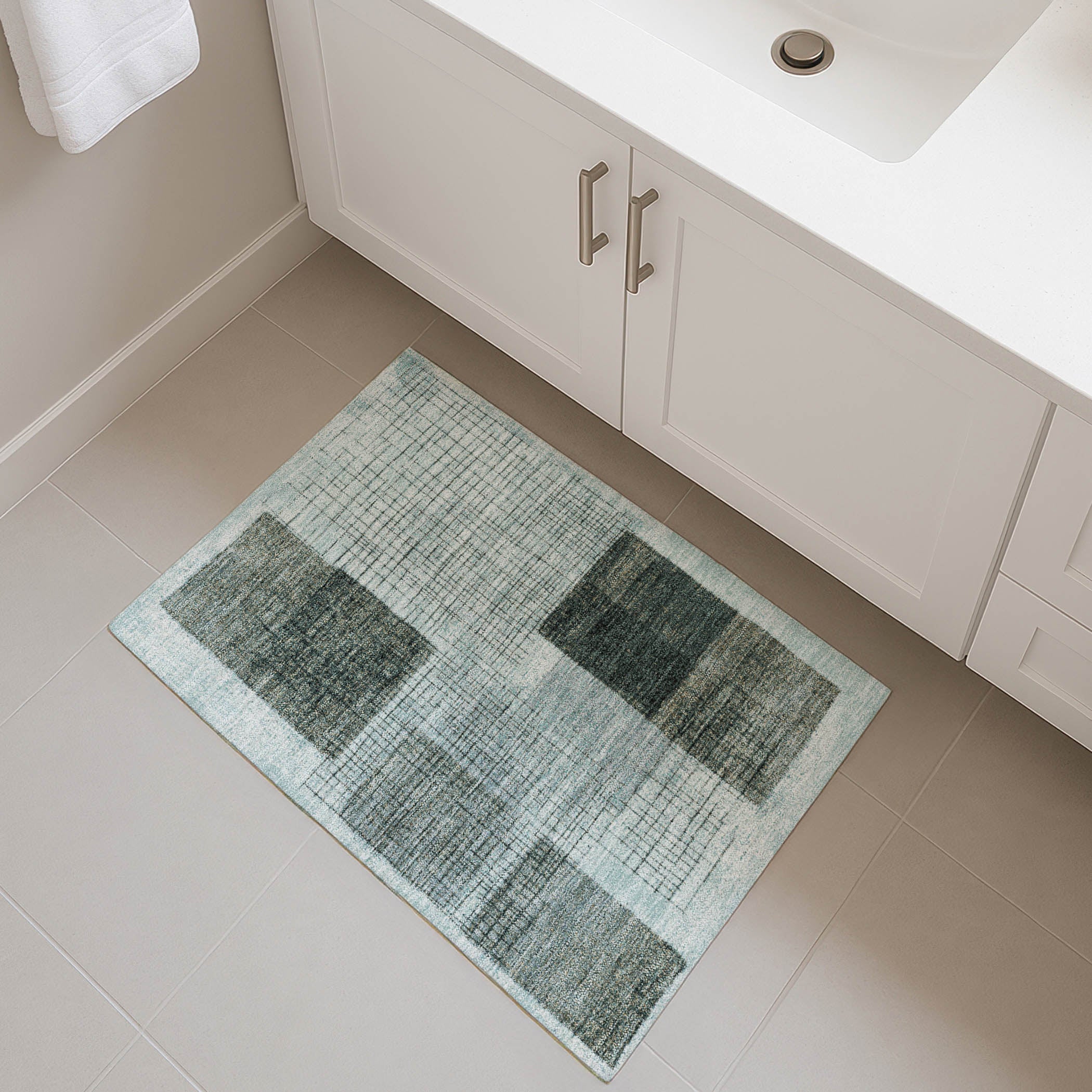 Bern Machine Washable Transitional Teal Rug 1'8" x 2'6" #shape_Rectangle