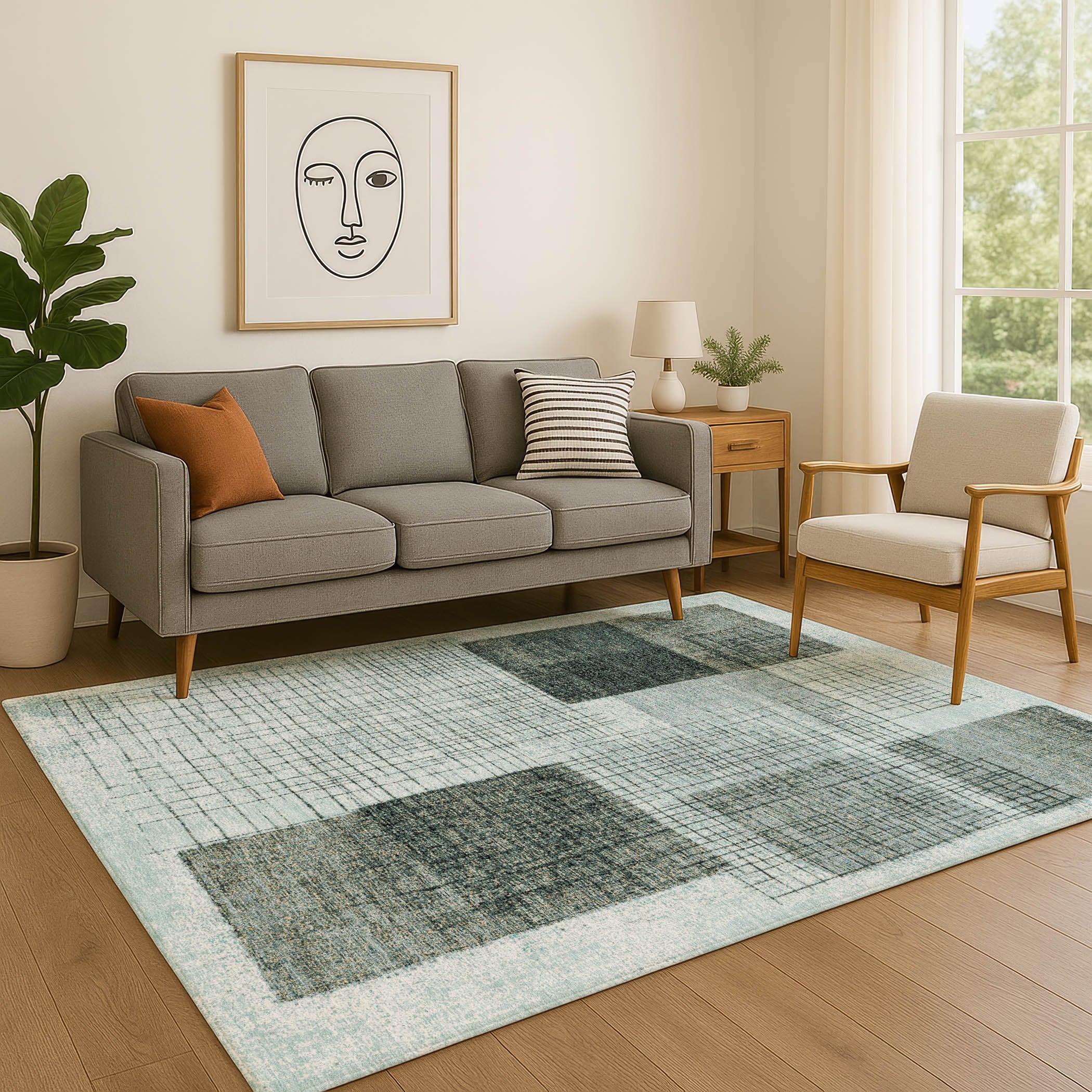 Bern Machine Washable Transitional Teal Rug 2'6" x 3'10" #shape_Rectangle