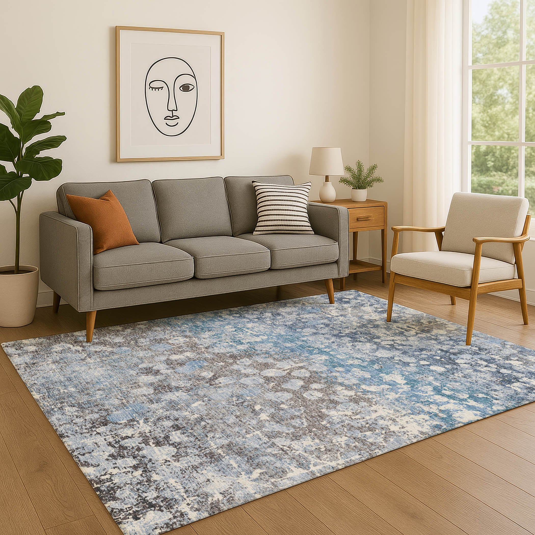 Bangkok Machine Washable Transitional Blue Rug 2'6" x 3'10" #shape_Rectangle