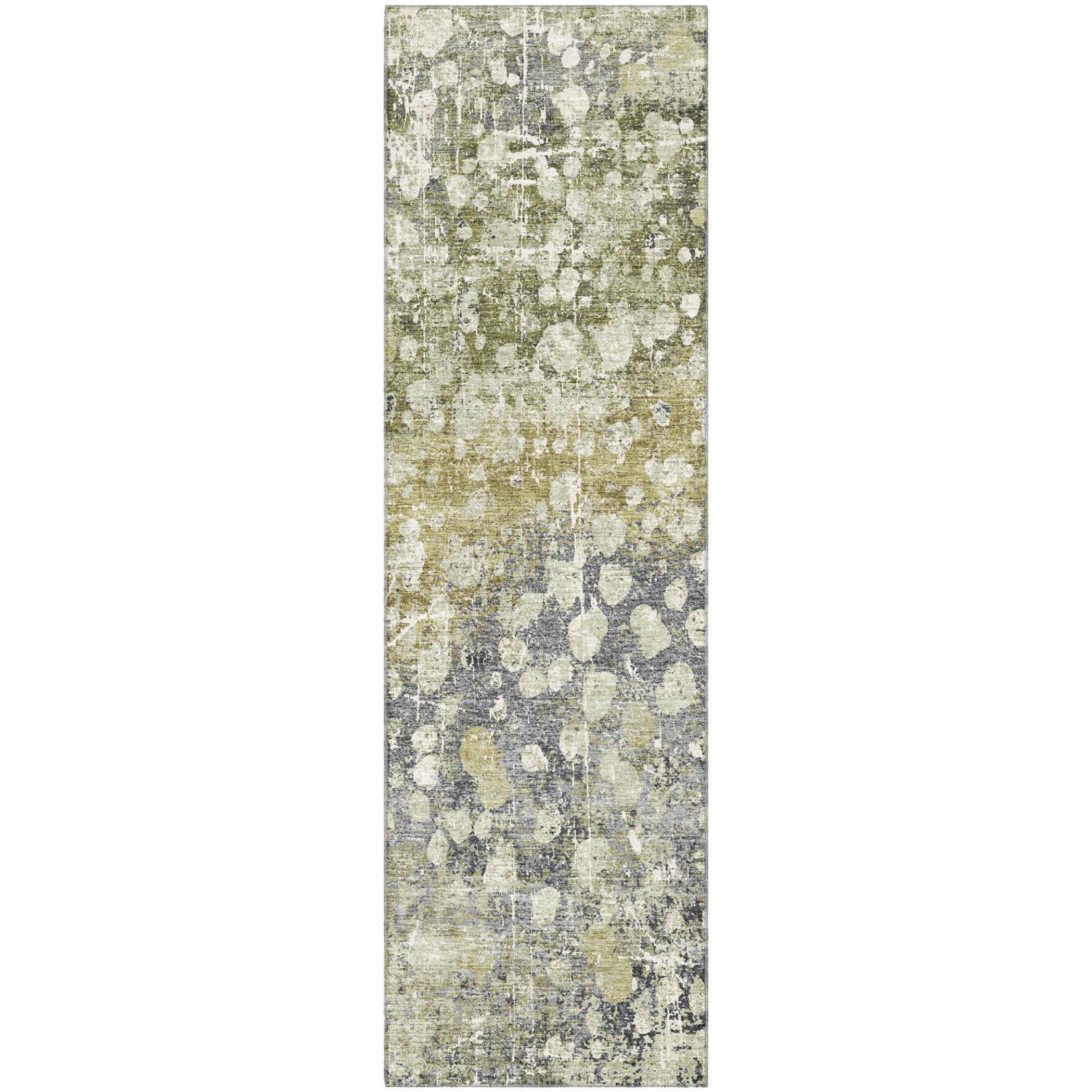 Bangkok Machine Washable Transitional Olive Green Rug 2'3" x 7'6" #shape_Runner