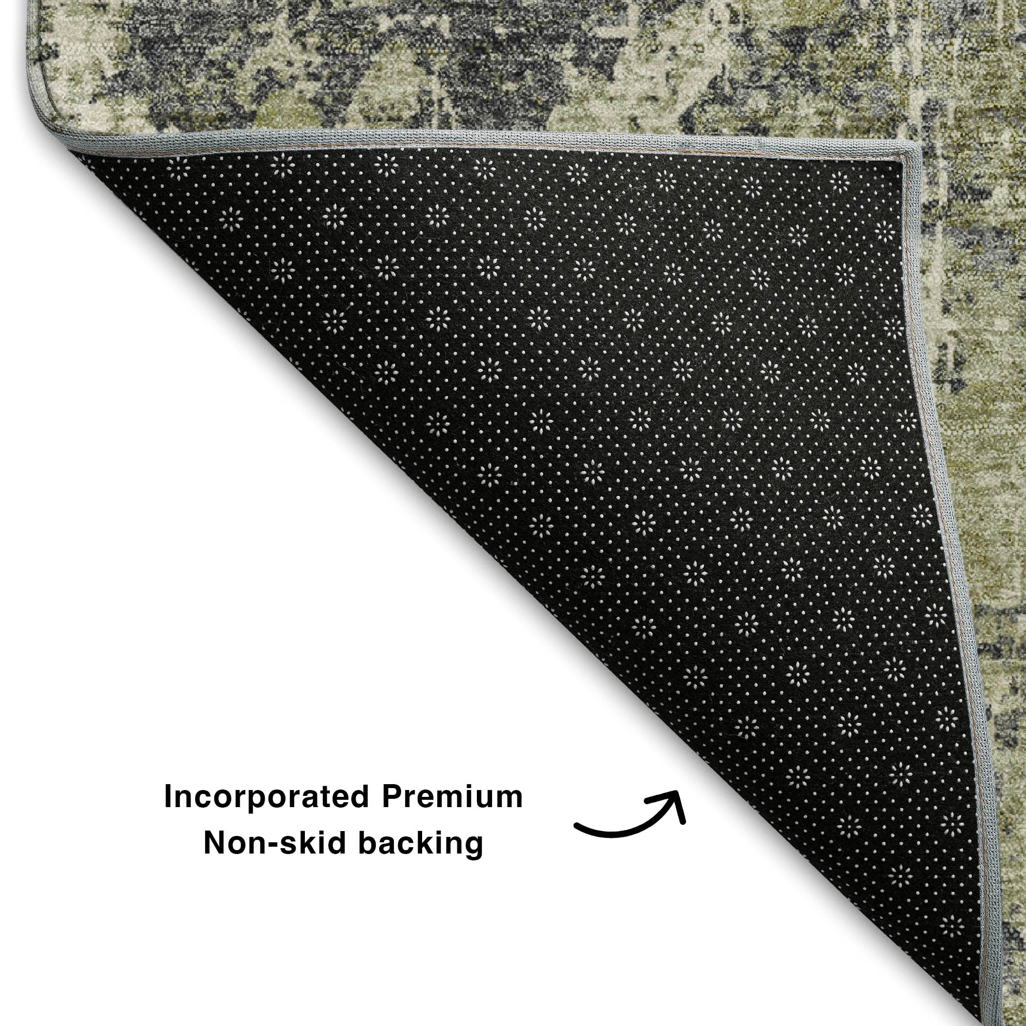 Bangkok Machine Washable Transitional Olive Green Rug 1'8" x 2'6" #shape_Rectangle