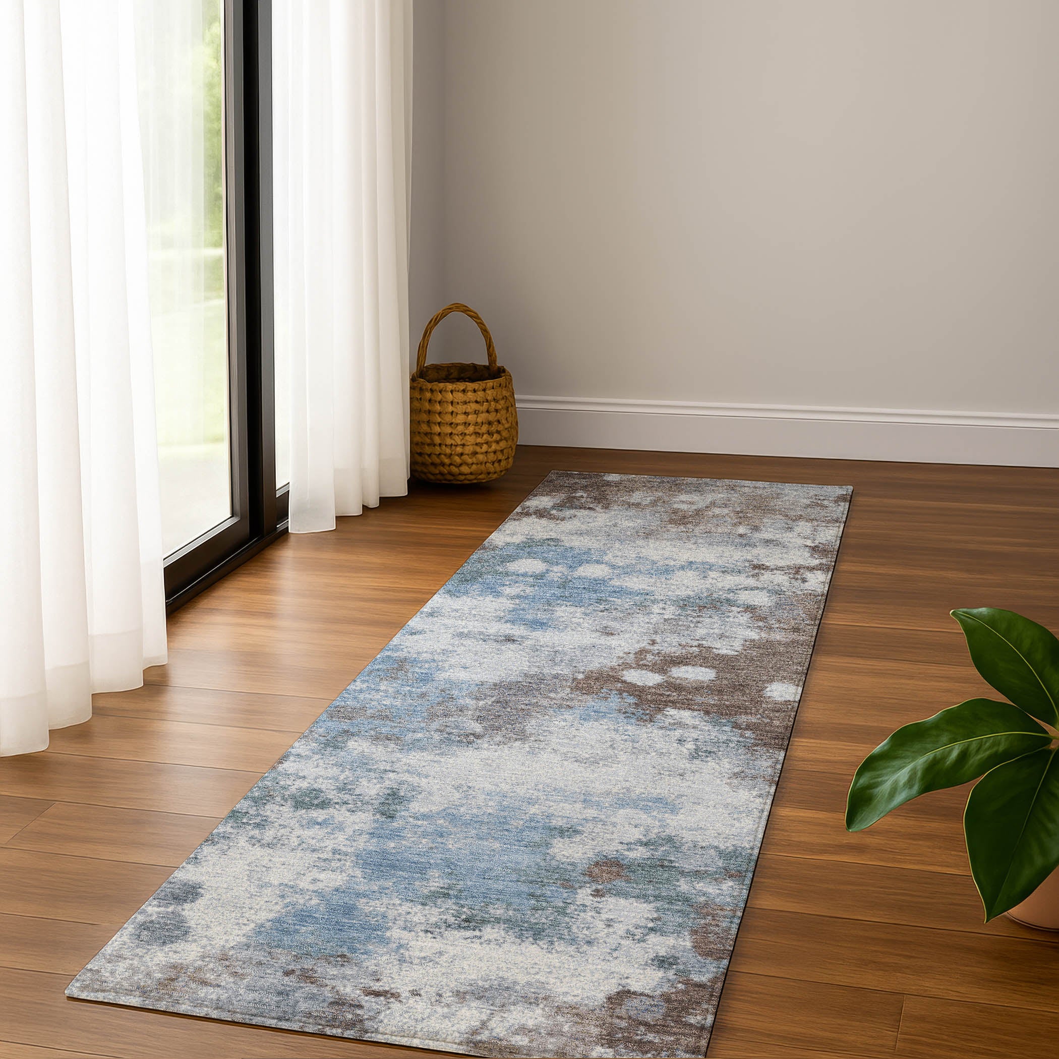 Porto Machine Washable Transitional Brown Rug 2'3" x 7'6" #shape_Runner