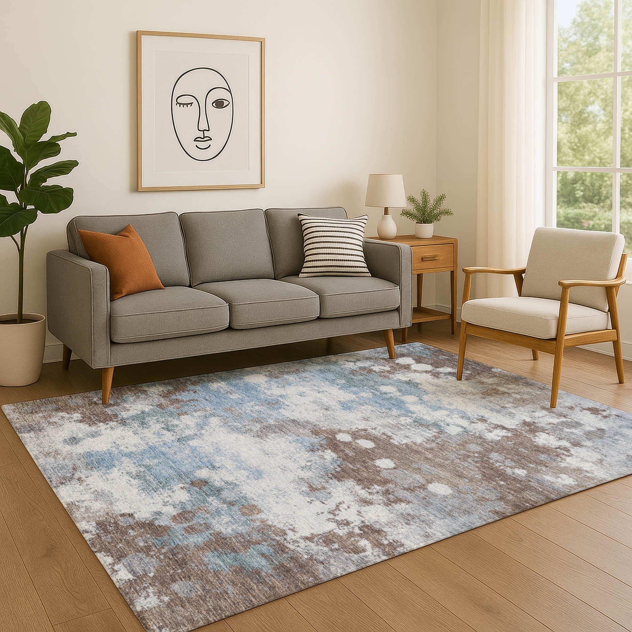 Porto Machine Washable Transitional Brown Rug 2'6" x 3'10" #shape_Rectangle