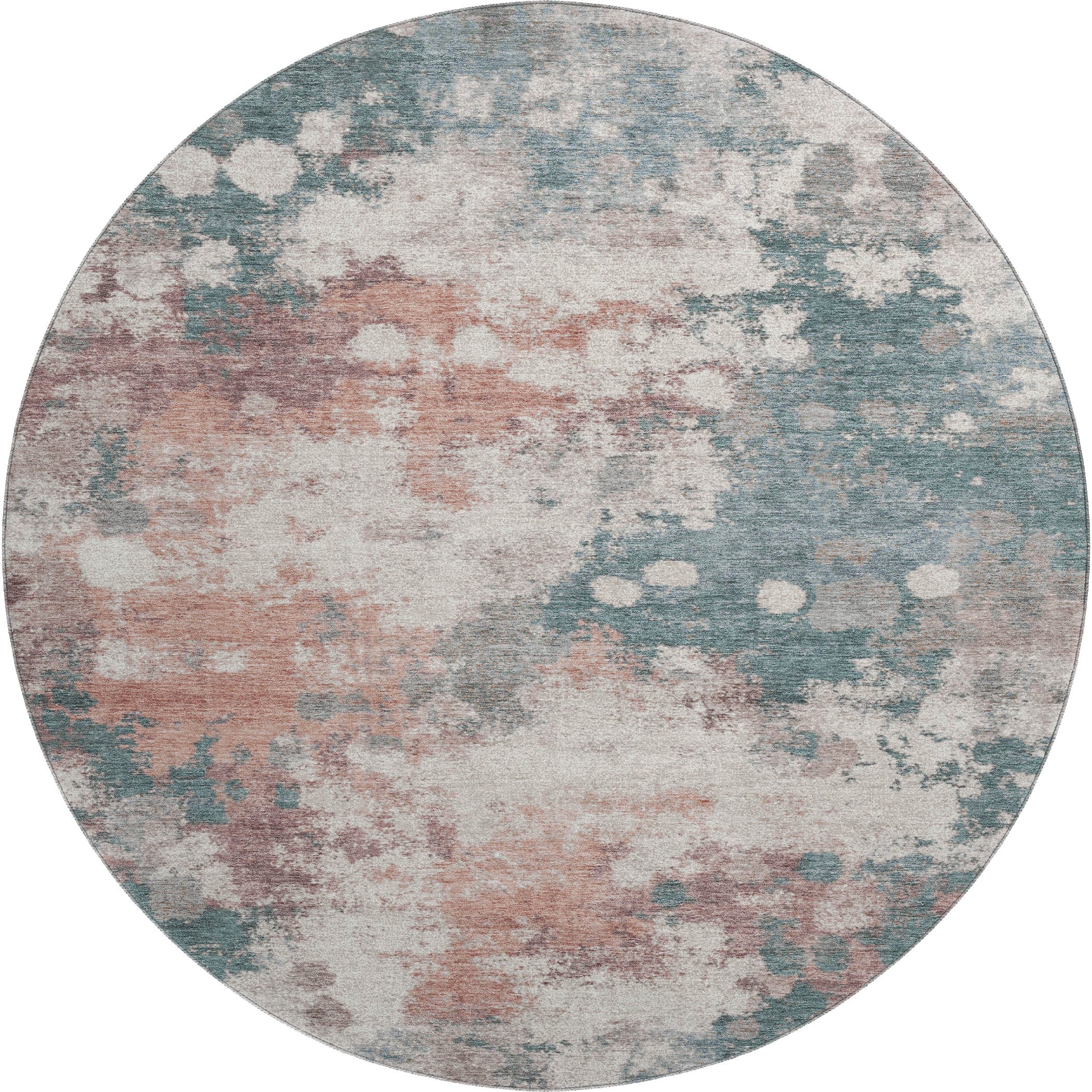 Porto Machine Washable Transitional Coral Orange Rug 8' x 8' #shape_Round