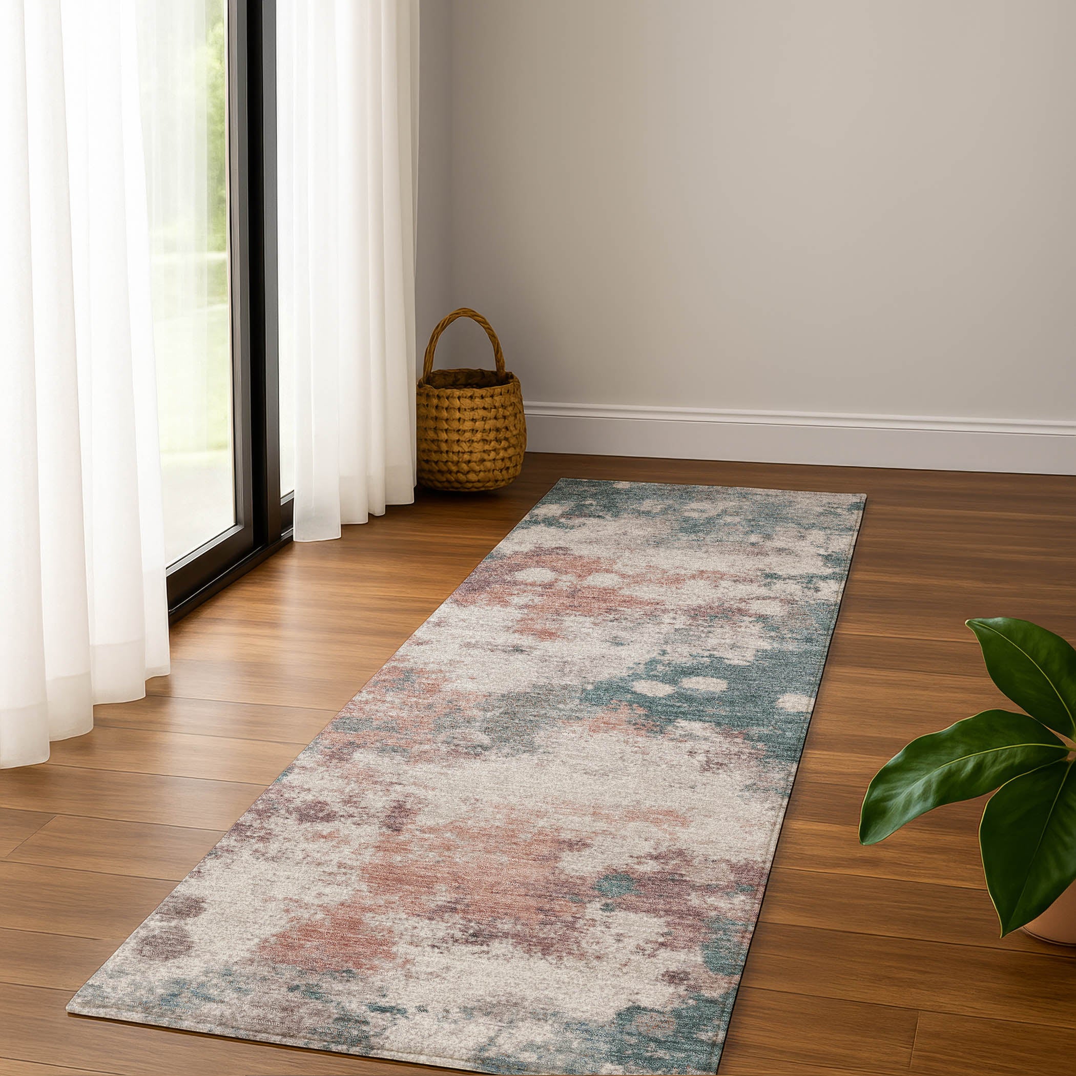 Porto Machine Washable Transitional Coral Orange Rug 2'3" x 7'6" #shape_Runner