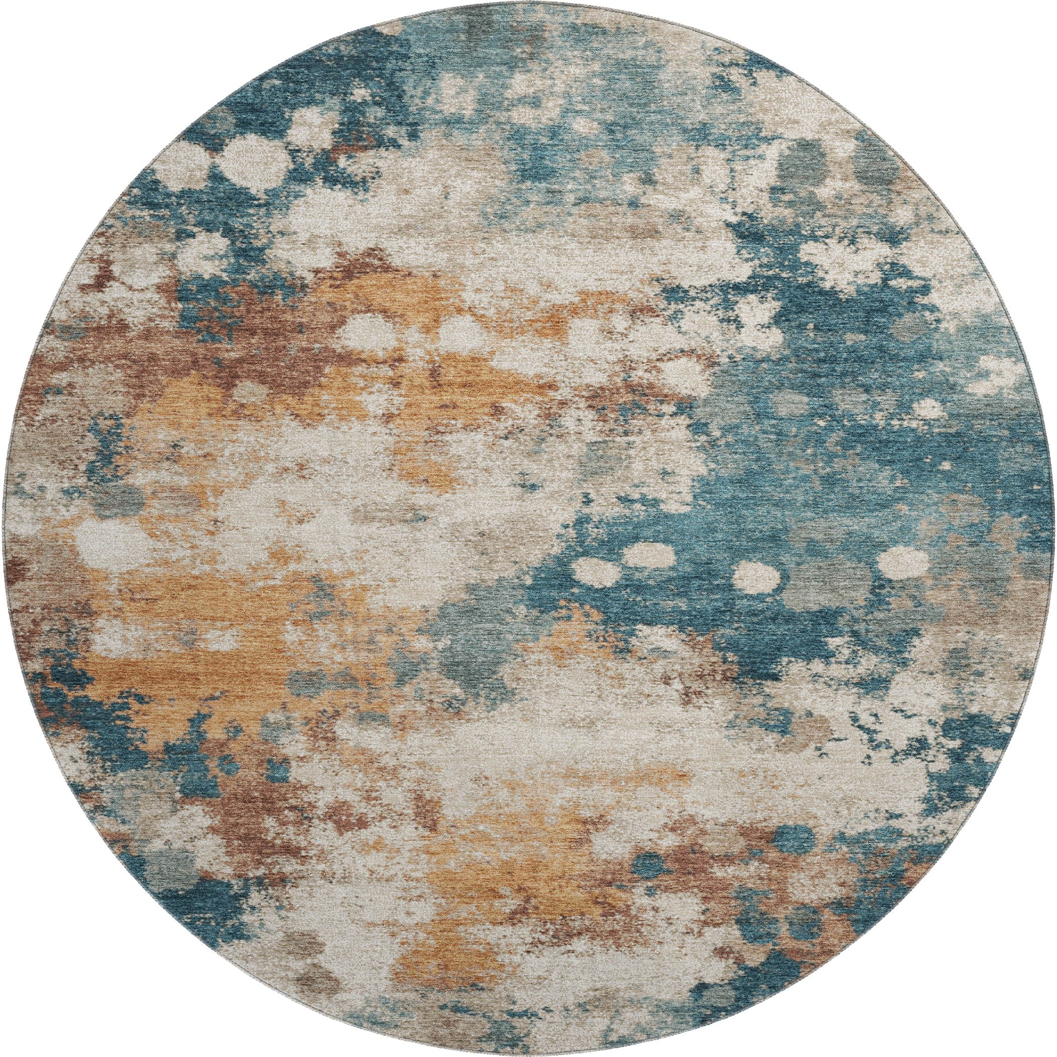 Porto Machine Washable Transitional Teal Rug 8' x 8' #shape_Round