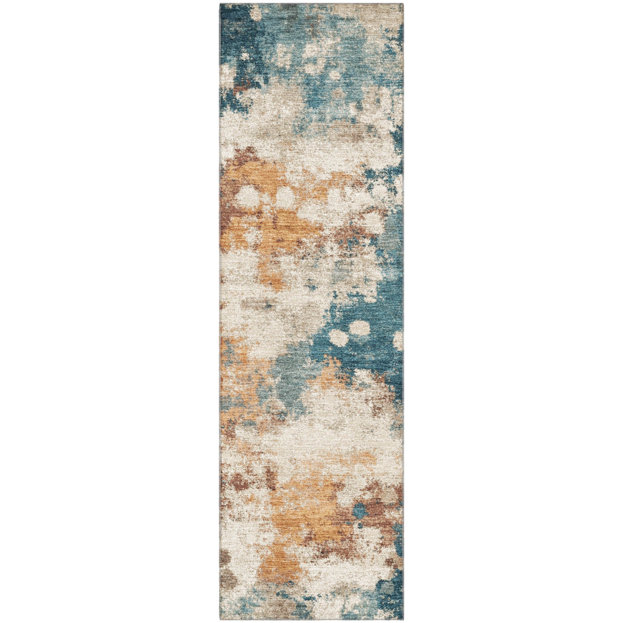 Porto Machine Washable Transitional Teal Rug 2'3" x 7'6" #shape_Runner
