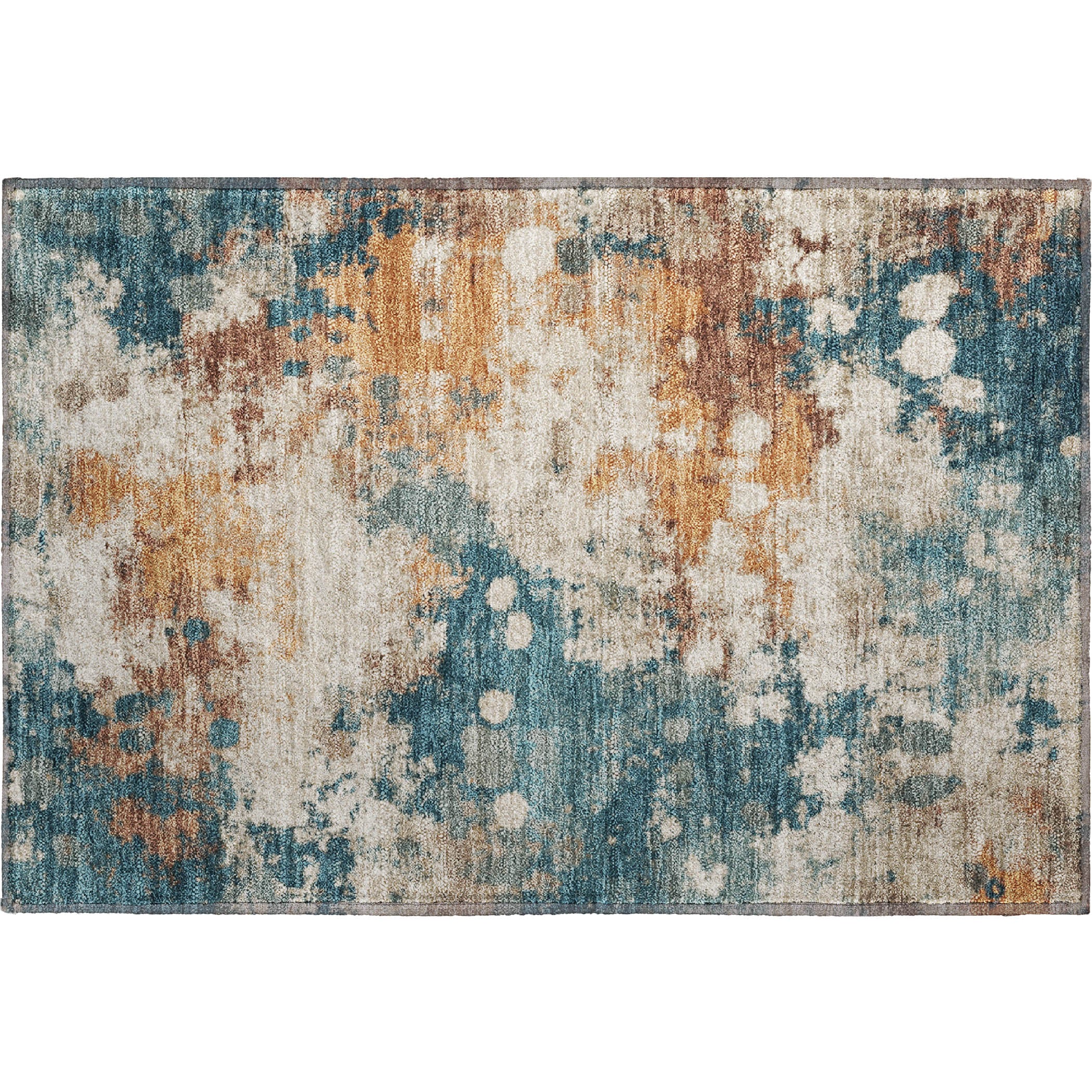 Porto Machine Washable Transitional Teal Rug 1'8" x 2'6" #shape_Rectangle