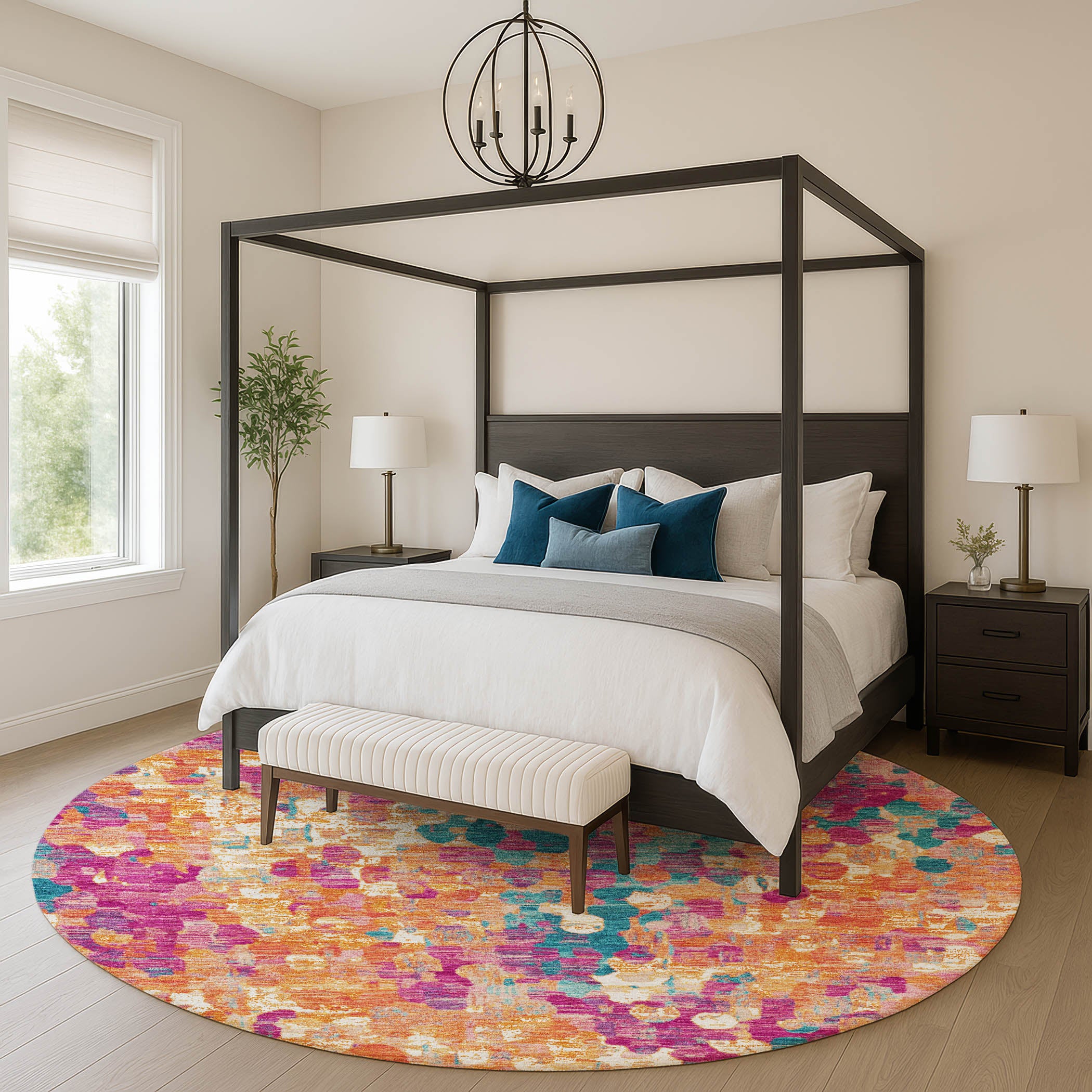 Seoul Machine Washable Transitional Blush Pink Rug 8' x 8' #shape_Round