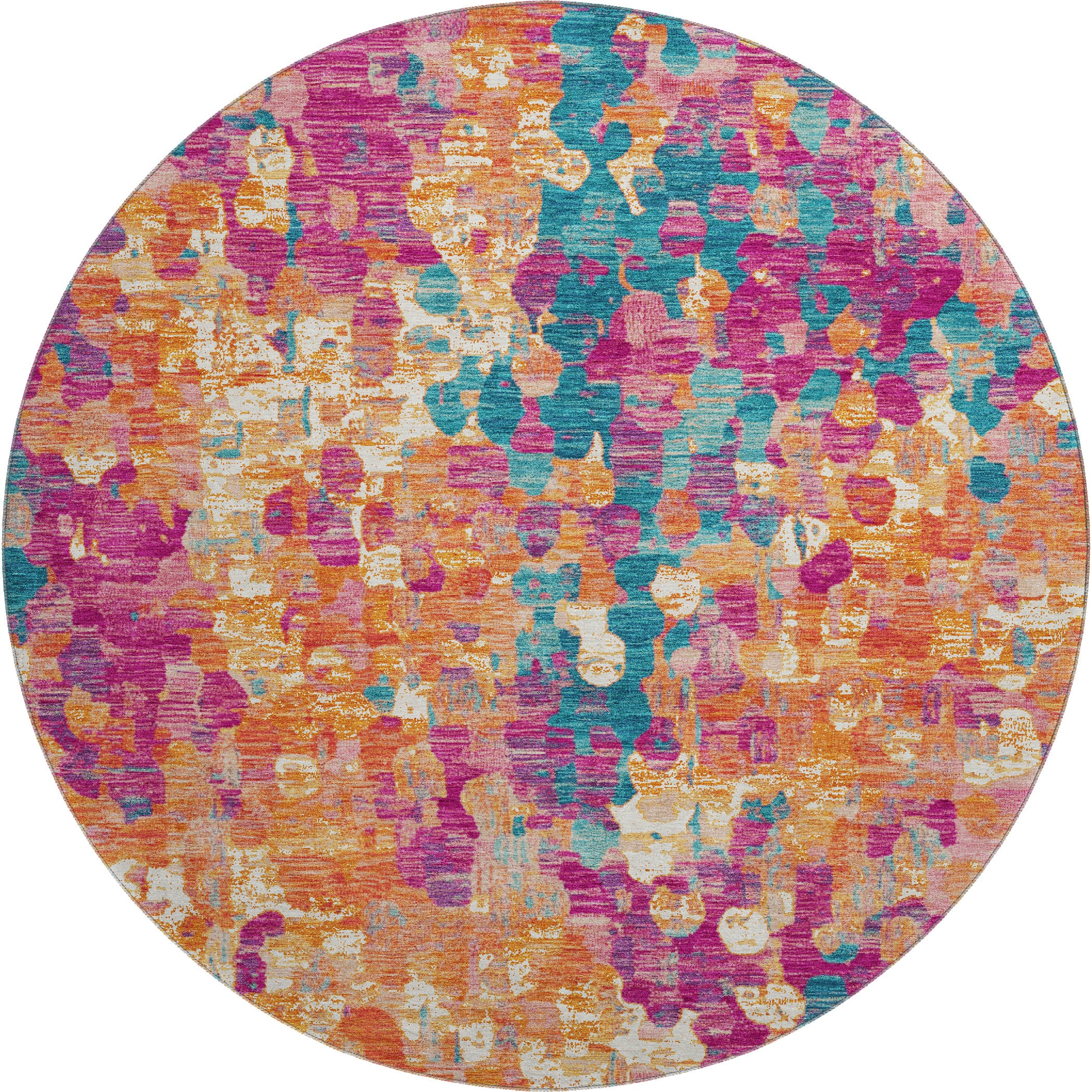 Seoul Machine Washable Transitional Blush Pink Rug 8' x 8' #shape_Round