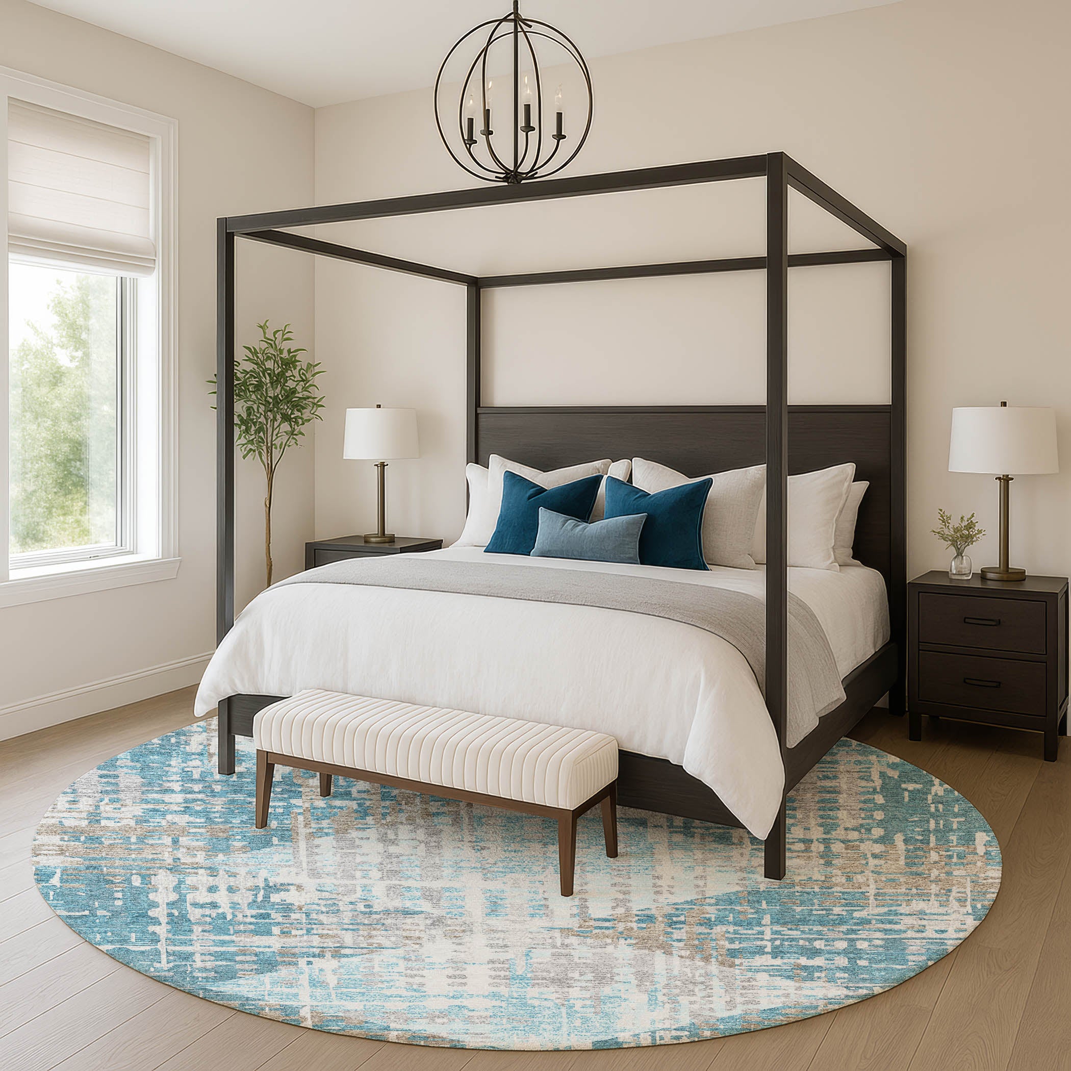 Jaipur Machine Washable Transitional Teal Rug 8' x 8' #shape_Round