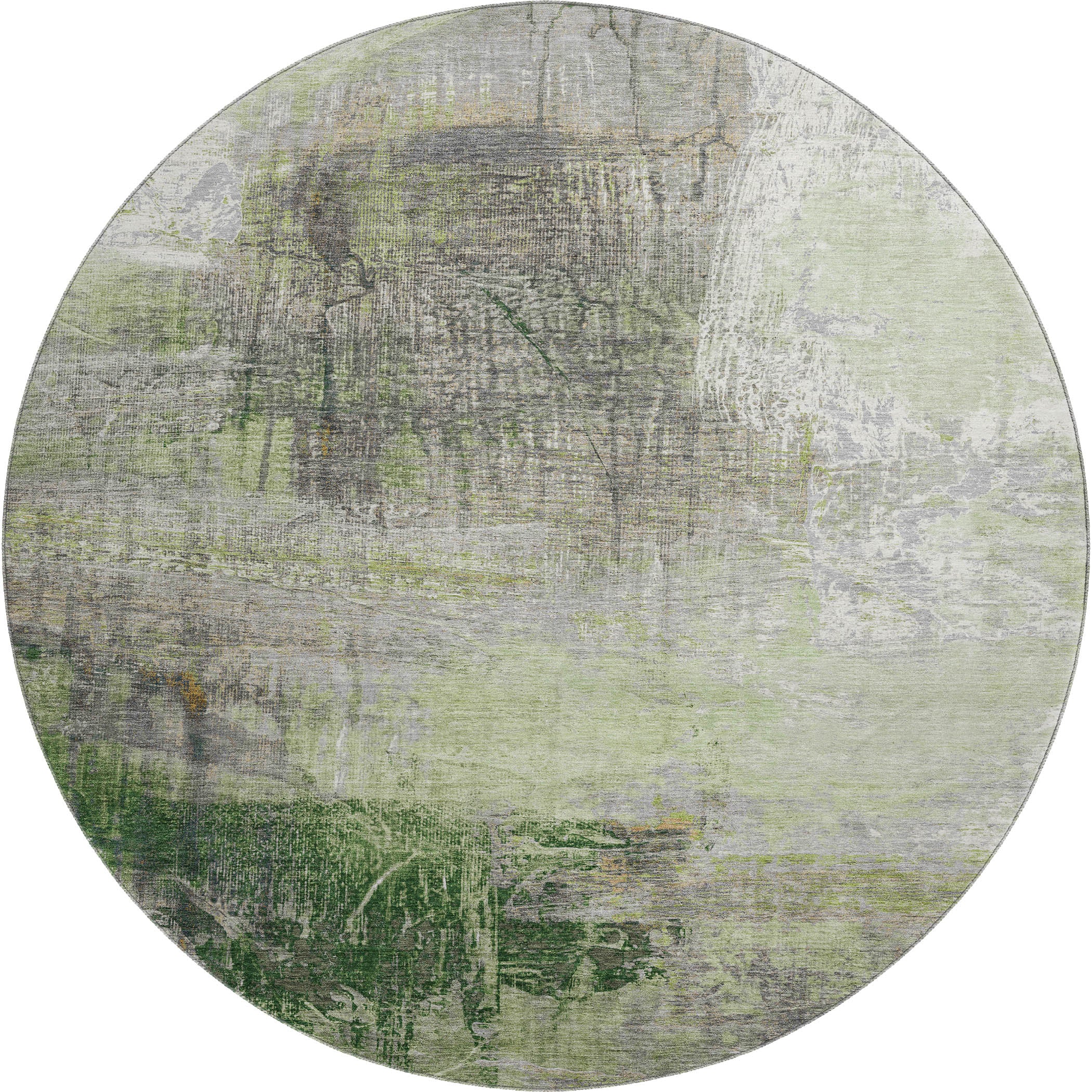 Luang Prabang Machine Washable Transitional Aloe Green Rug 8' x 8' #shape_Round