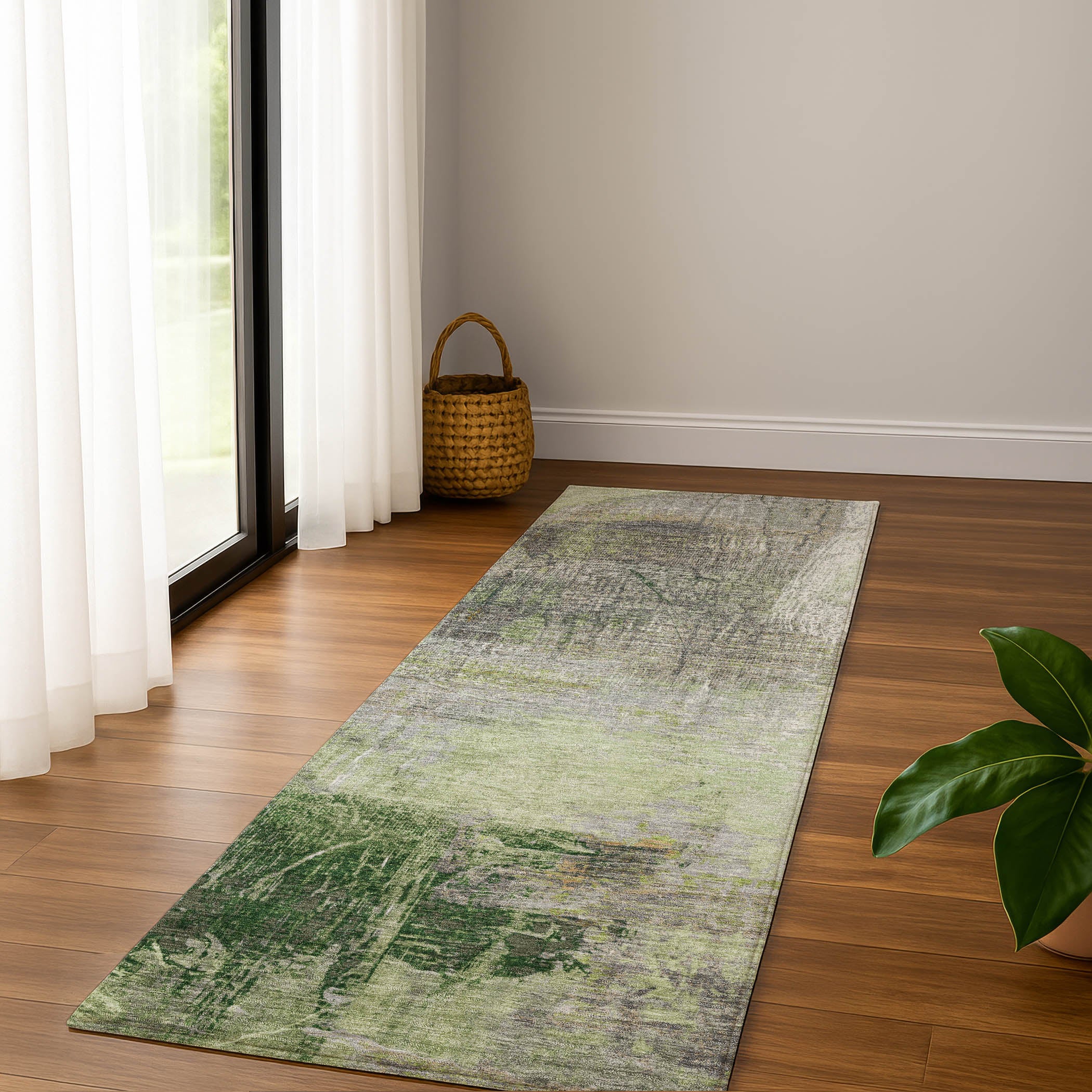 Luang Prabang Machine Washable Transitional Aloe Green Rug 2'3" x 7'6" #shape_Runner