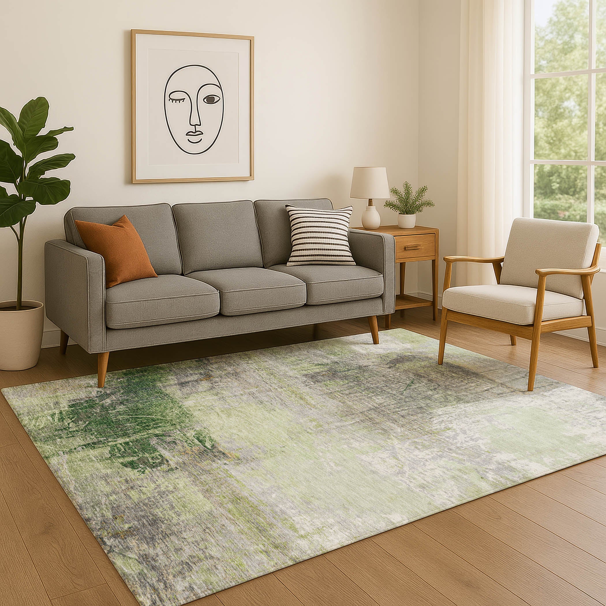 Luang Prabang Machine Washable Transitional Aloe Green Rug 2'6" x 3'10" #shape_Rectangle