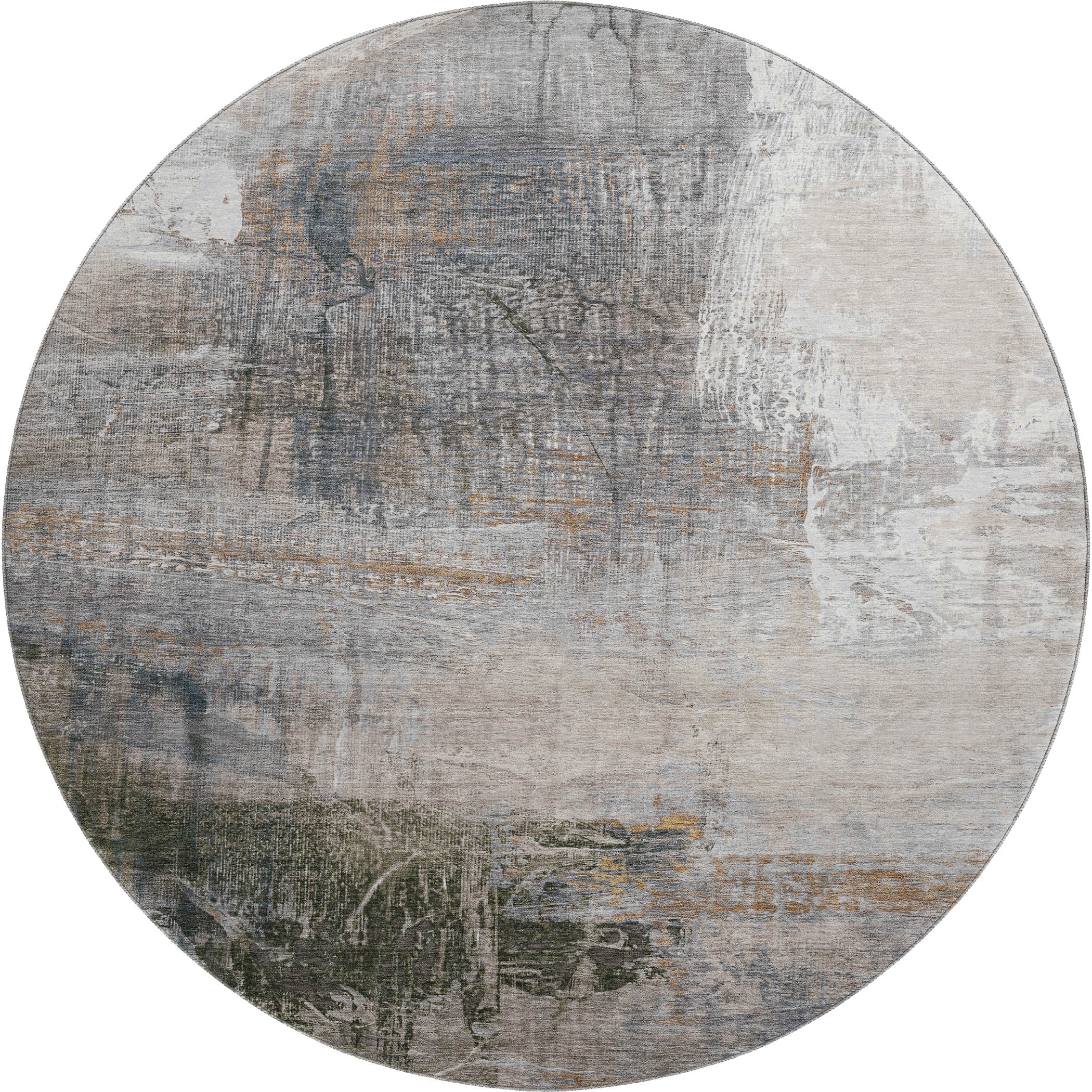 Luang Prabang Machine Washable Transitional Putty Ivory Rug 8' x 8' #shape_Round
