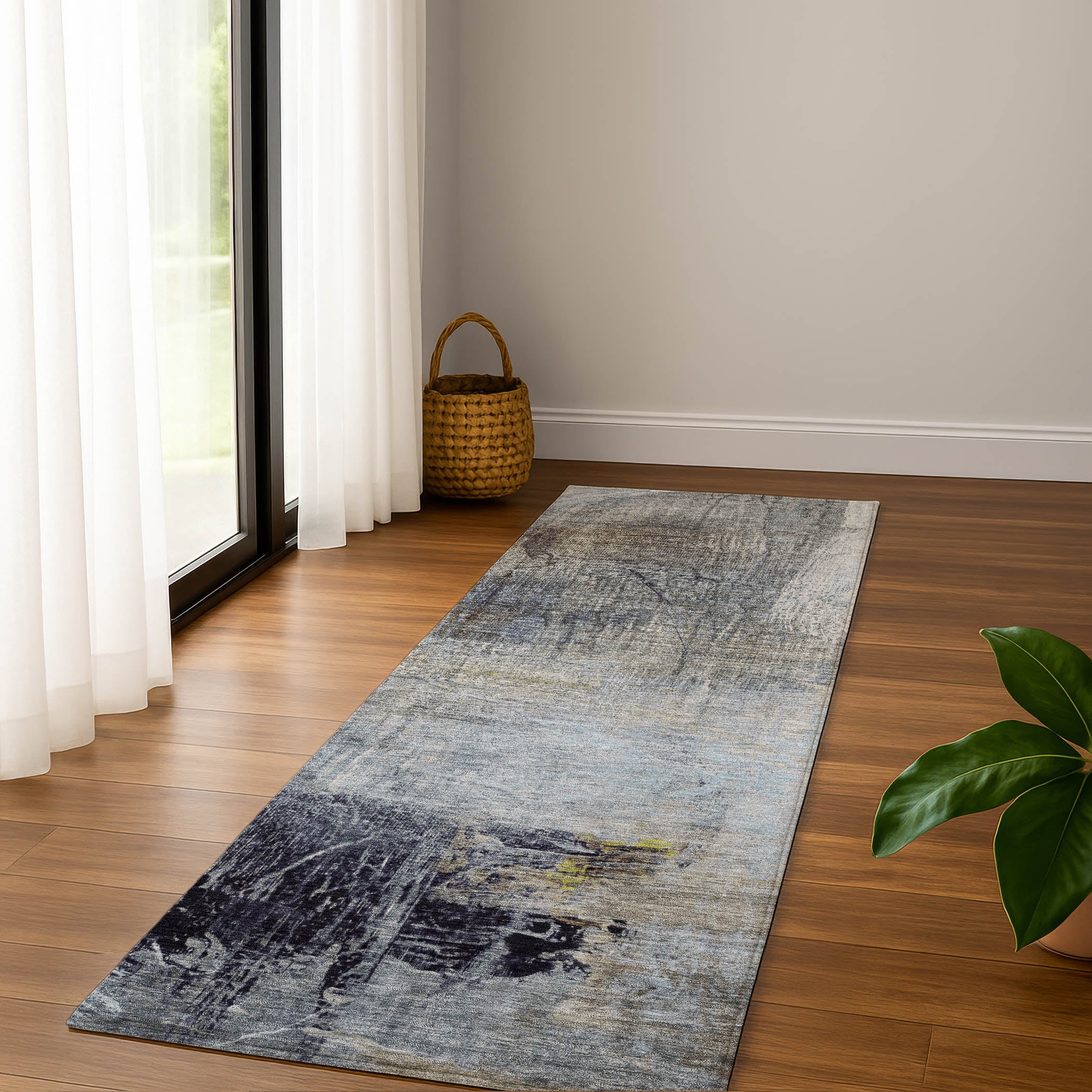 Luang Prabang Machine Washable Transitional Sky Blue Rug 2'3" x 7'6" #shape_Runner