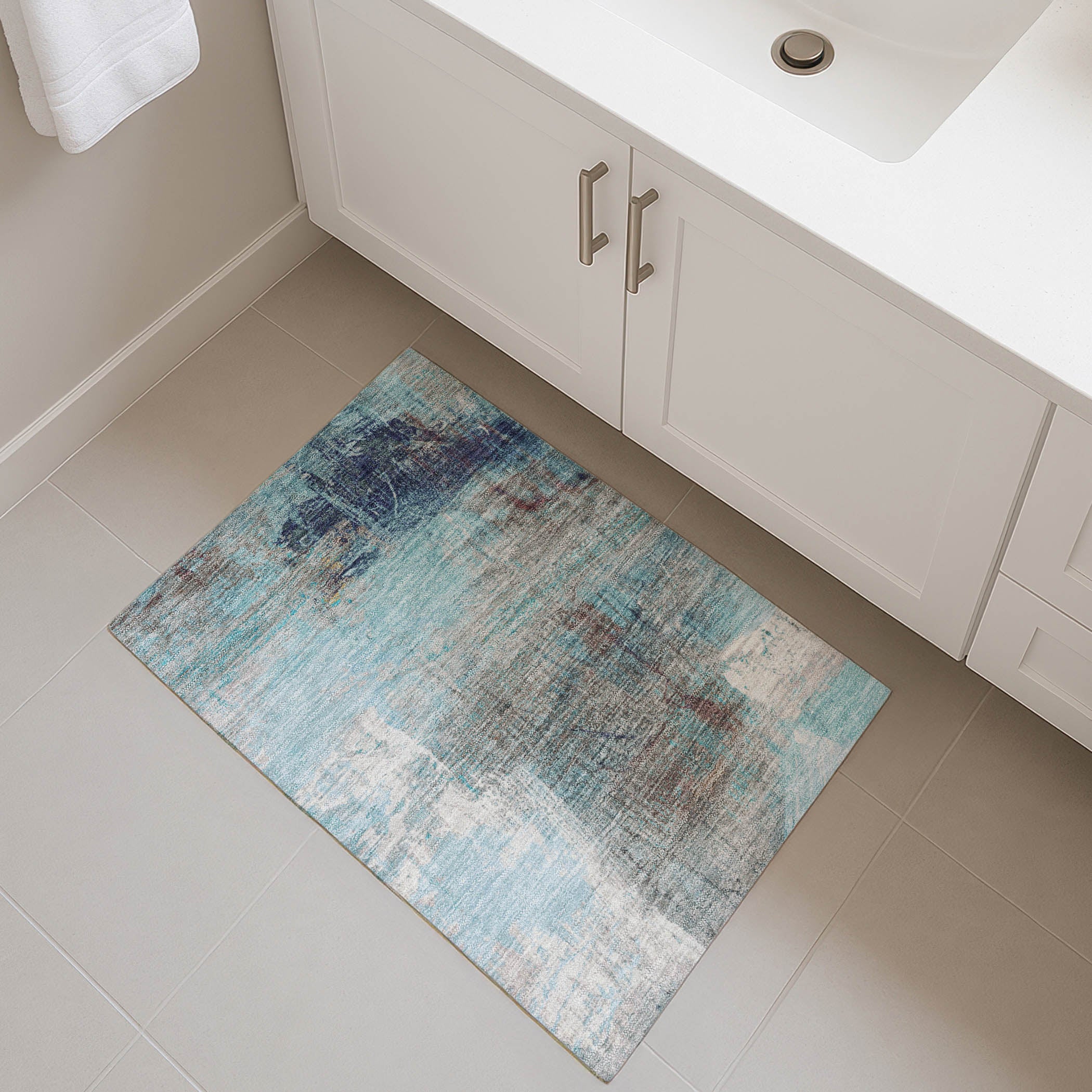 Luang Prabang Machine Washable Transitional Teal Rug 1'8" x 2'6" #shape_Rectangle