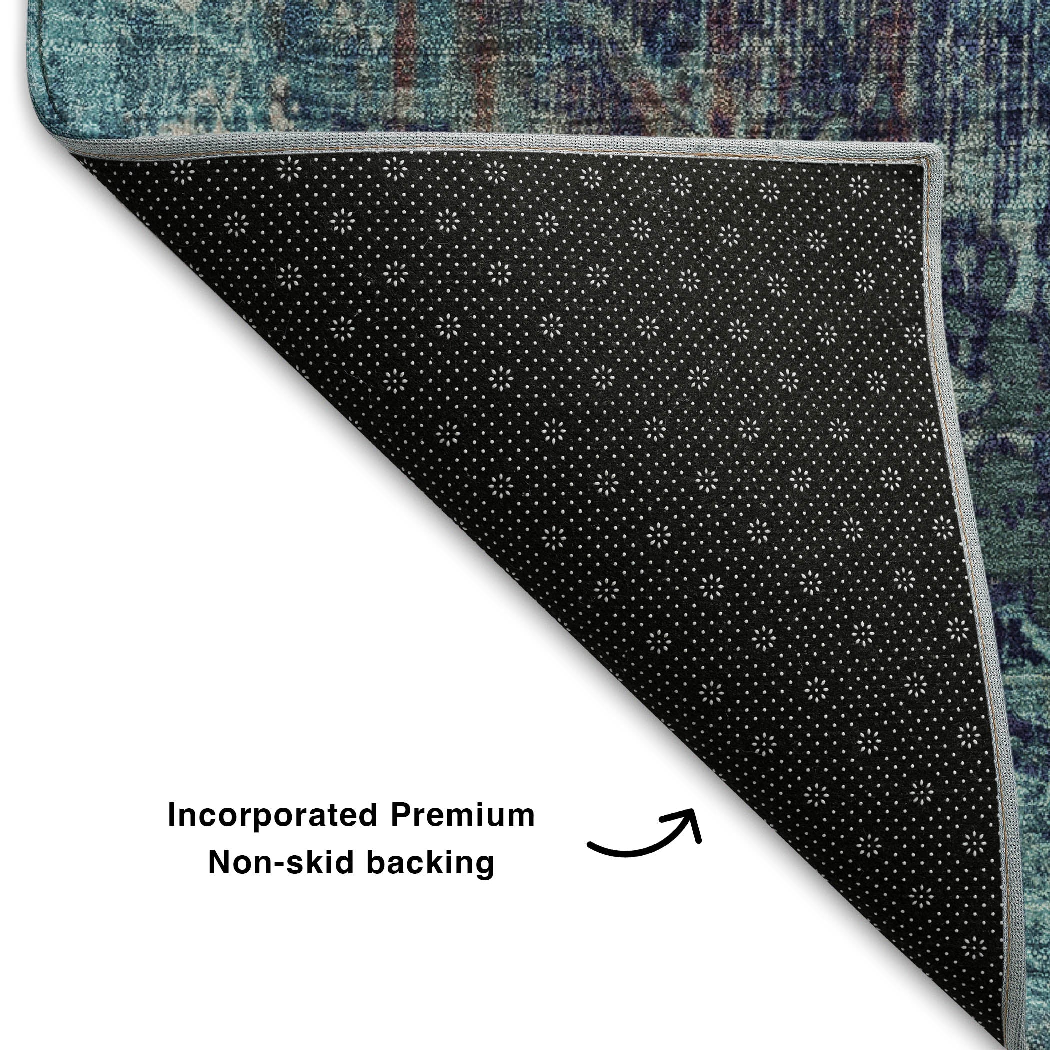 Luang Prabang Machine Washable Transitional Teal Rug 1'8" x 2'6" #shape_Rectangle