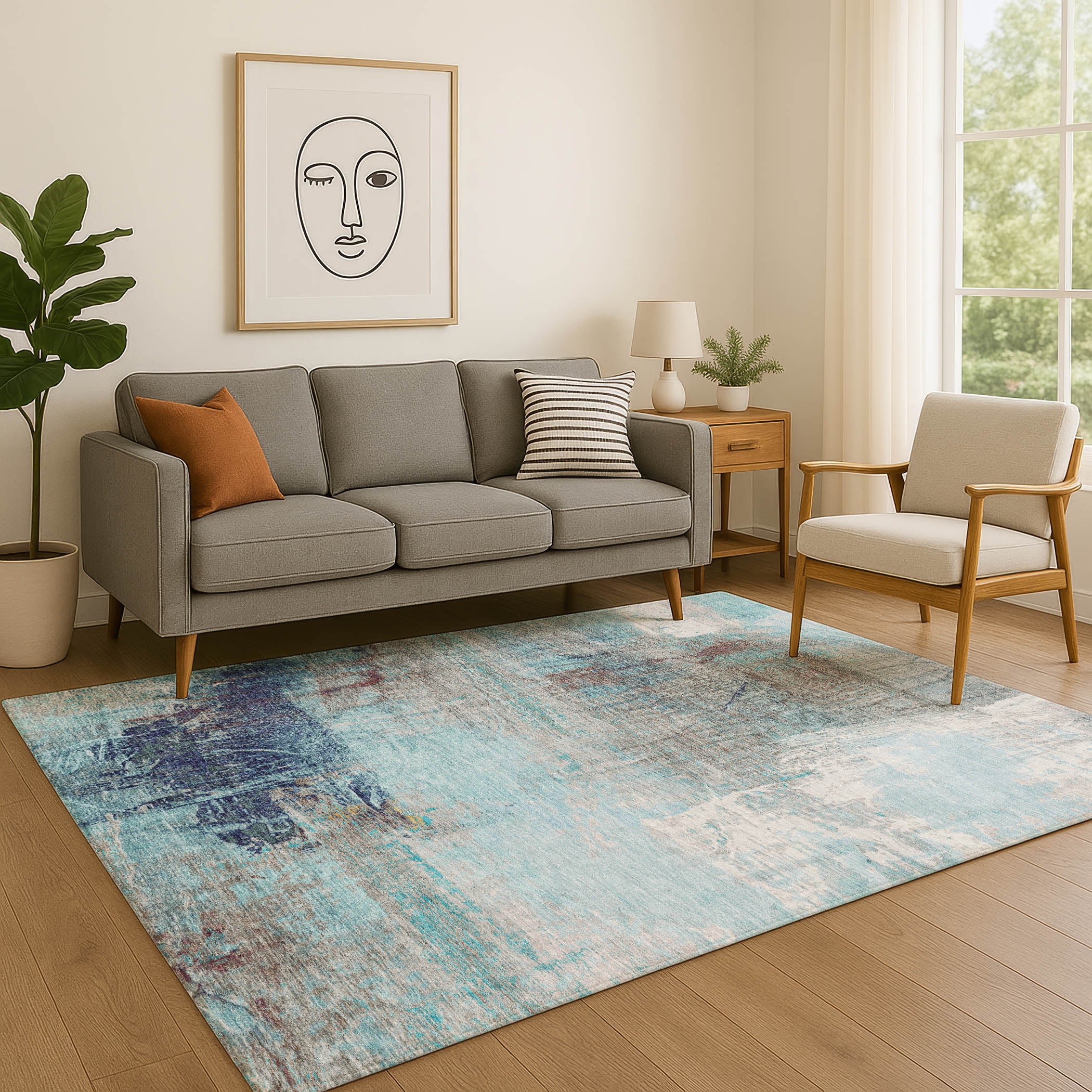 Luang Prabang Machine Washable Transitional Teal Rug 2'6" x 3'10" #shape_Rectangle