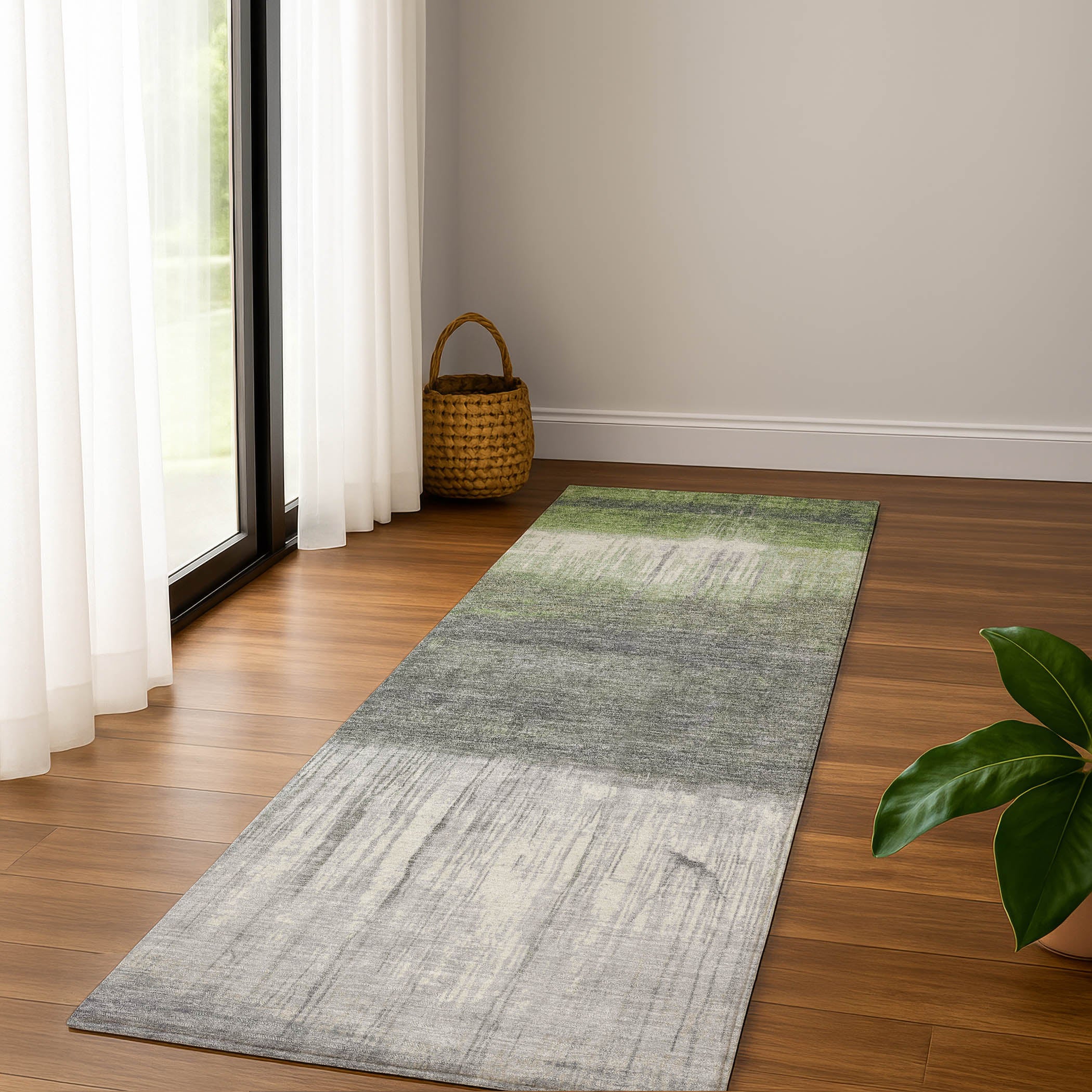 Hoi An Machine Washable Transitional Fern Green Rug 2'3" x 7'6" #shape_Runner