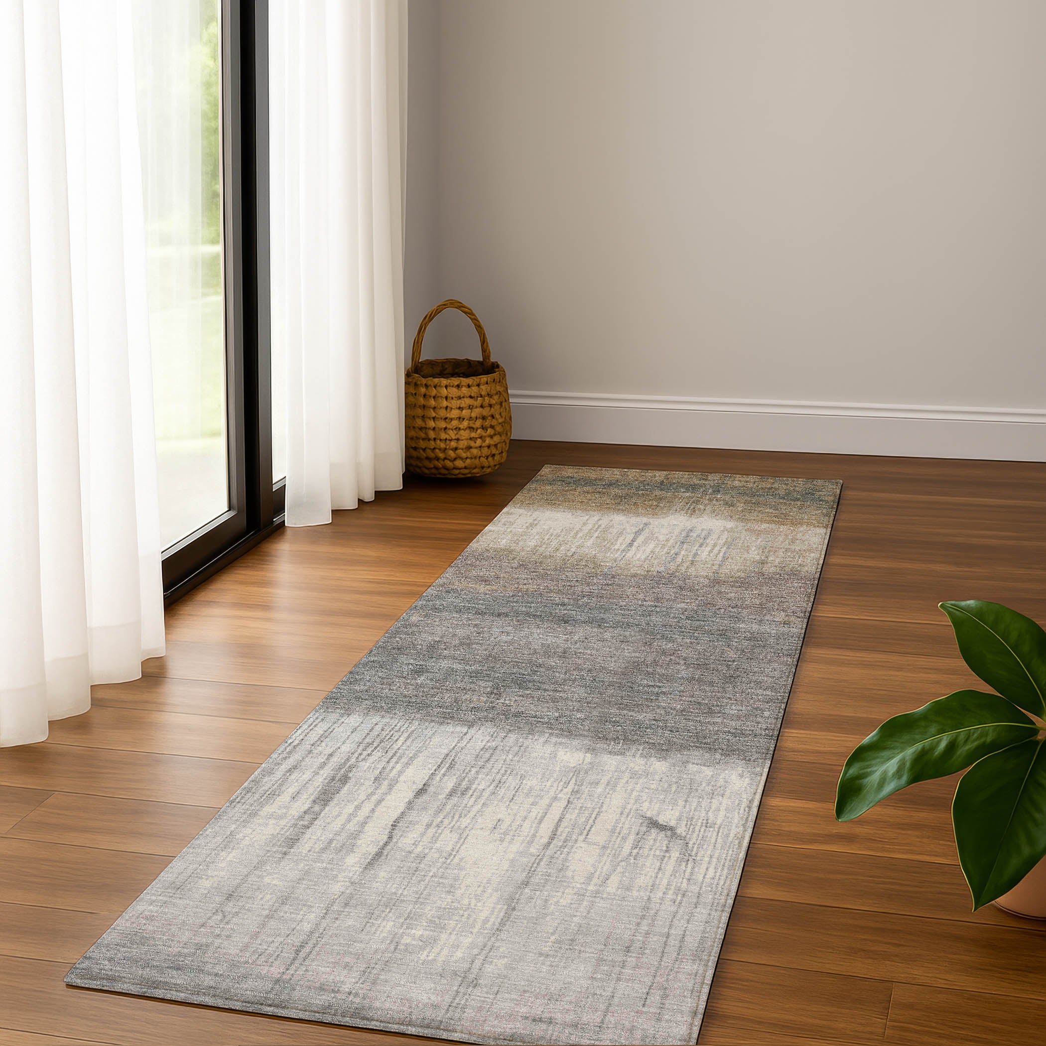 Hoi An Machine Washable Transitional Taupe Brown Rug 2'3" x 7'6" #shape_Runner