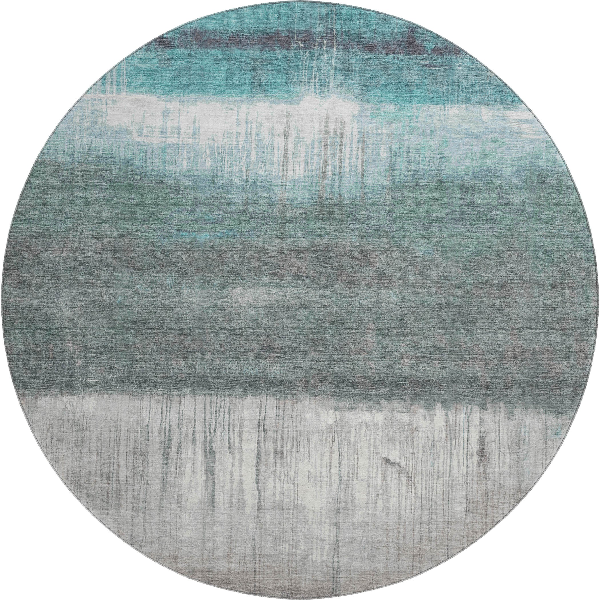Hoi An Machine Washable Transitional Teal Rug 8' x 8' #shape_Round