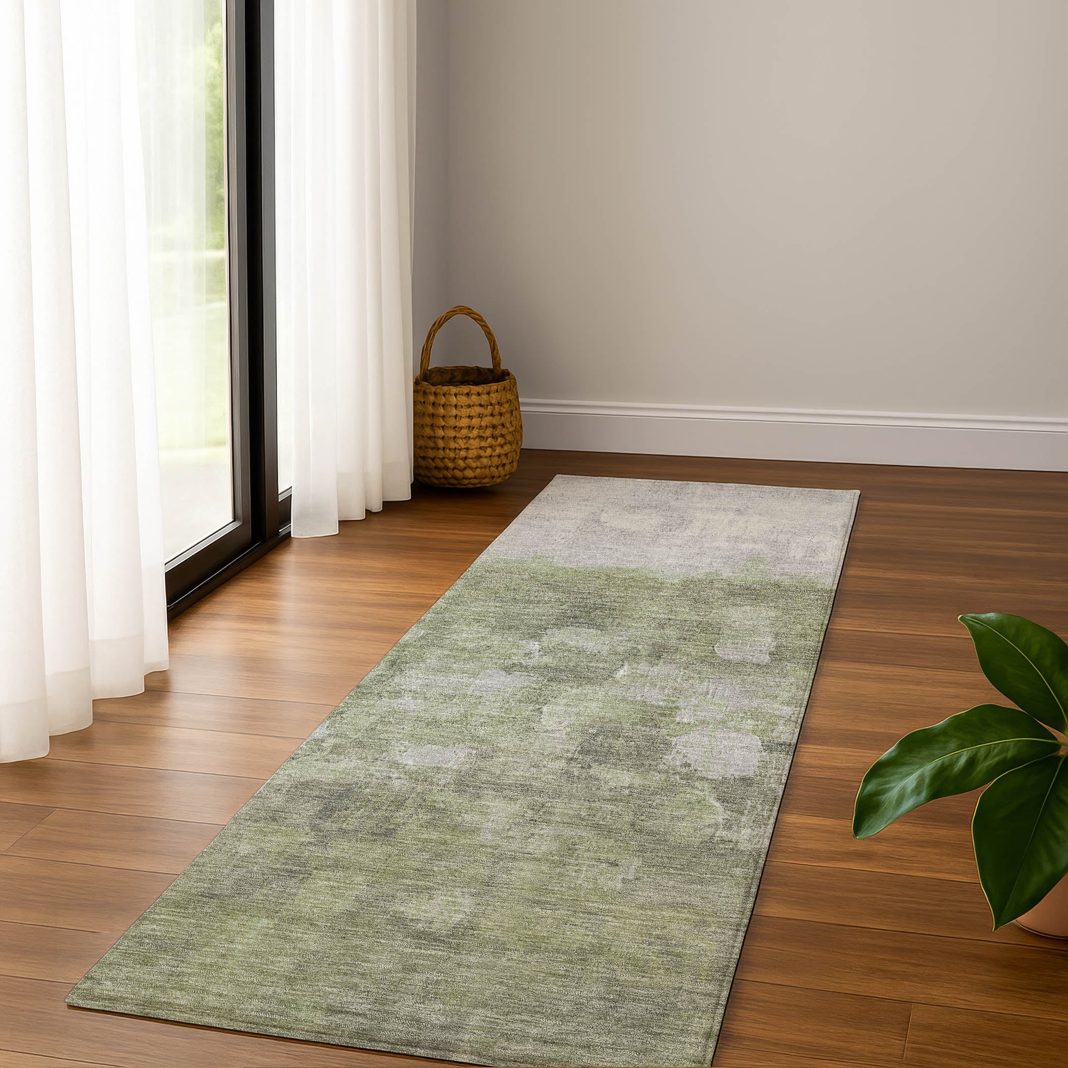 Rome Machine Washable Transitional Fern Green Rug 2'3" x 7'6" #shape_Runner