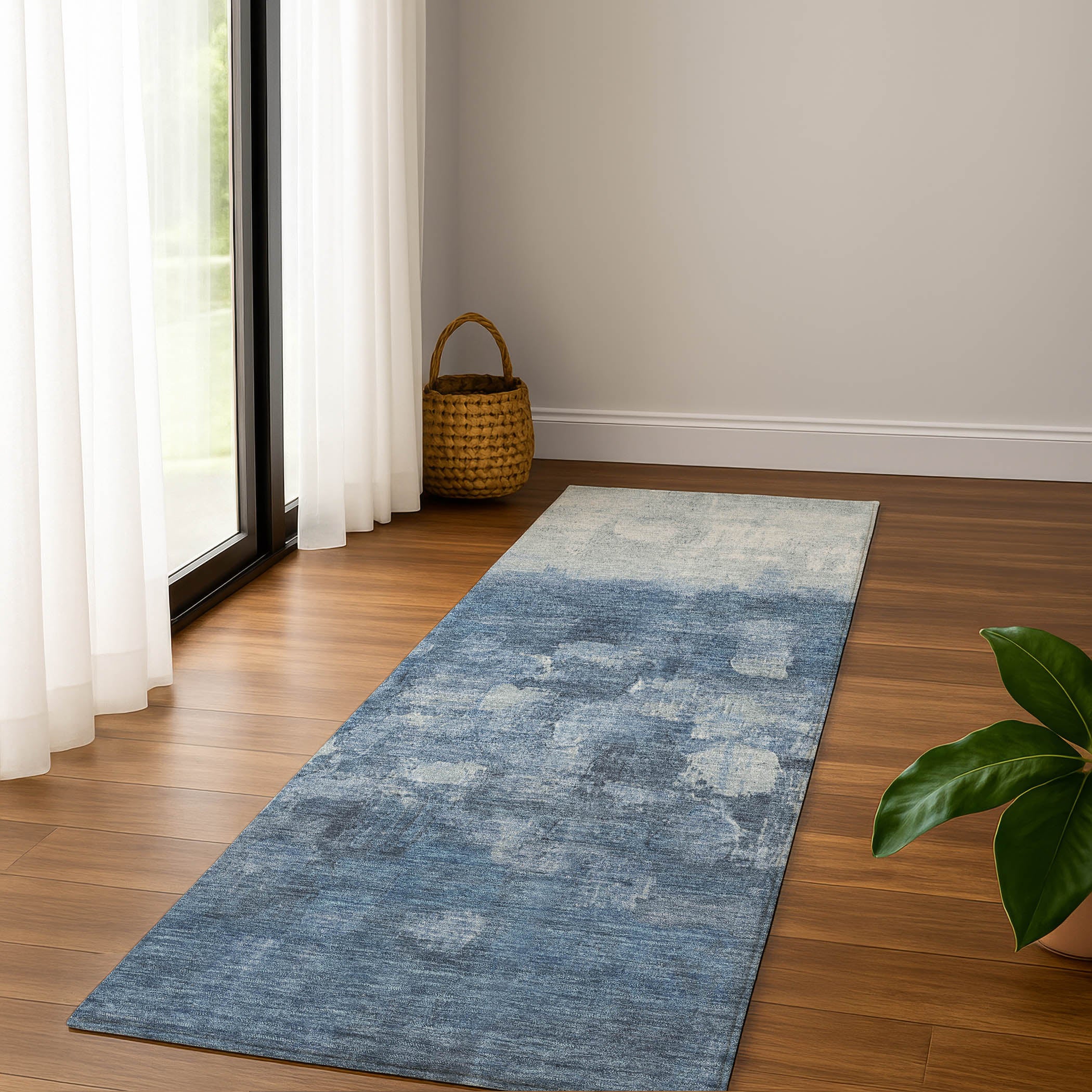 Rome Machine Washable Transitional Navy Blue Rug 2'3" x 7'6" #shape_Runner