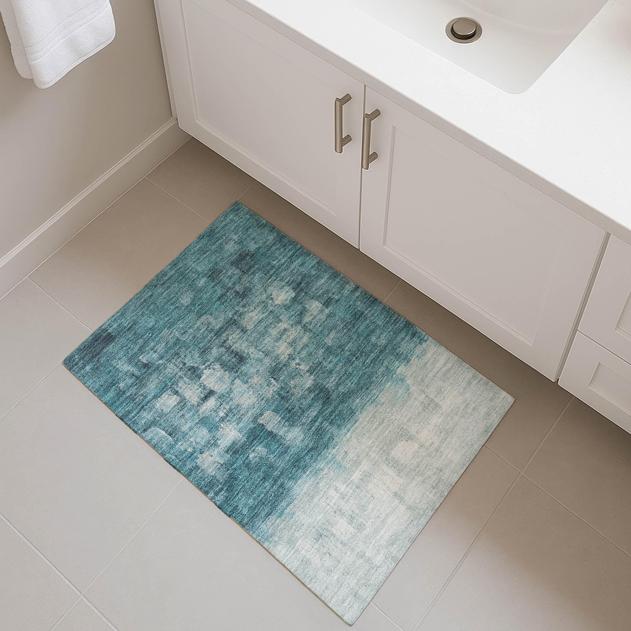 Rome Machine Washable Transitional Teal Rug 1'8" x 2'6" #shape_Rectangle