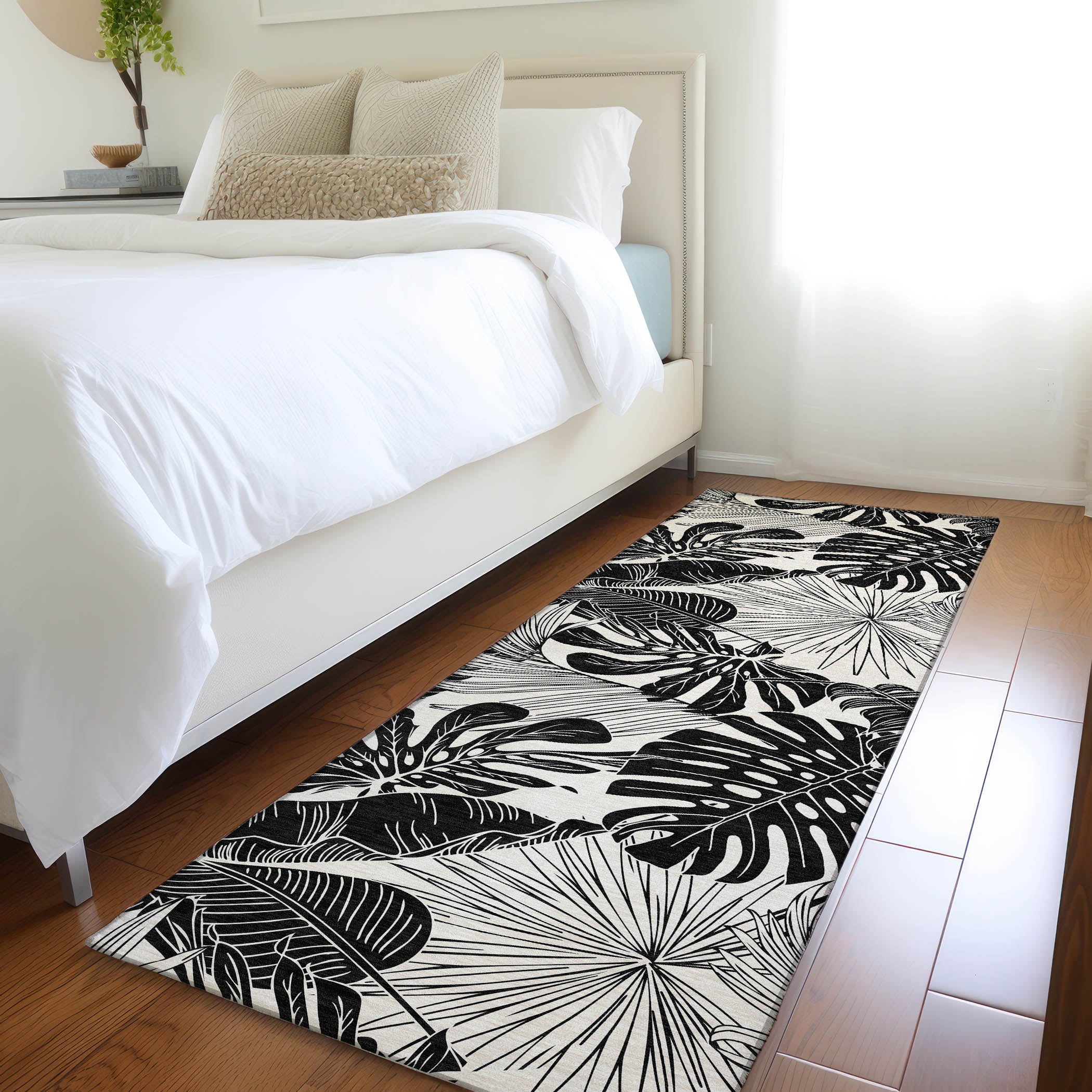 Cartagena Machine Washable Tropical Midnight Black Rug 2'3" x 7'6" #shape_Runner