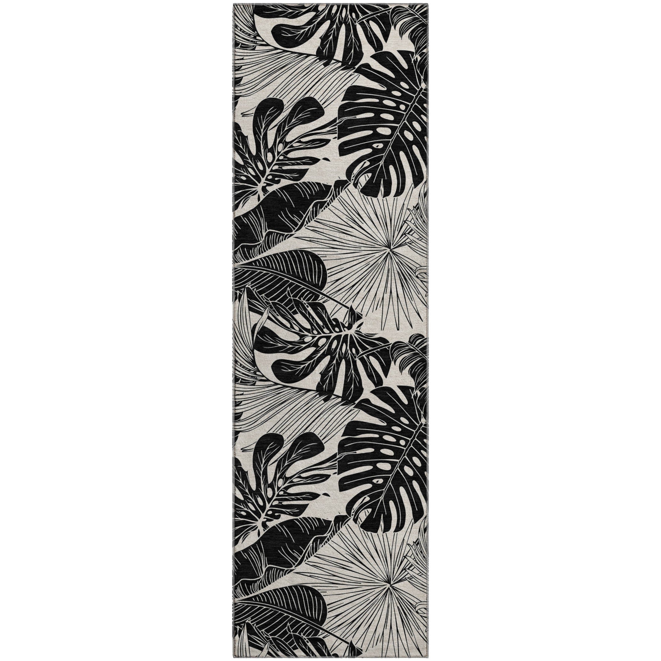 Cartagena Machine Washable Tropical Midnight Black Rug 2'3" x 7'6" #shape_Runner