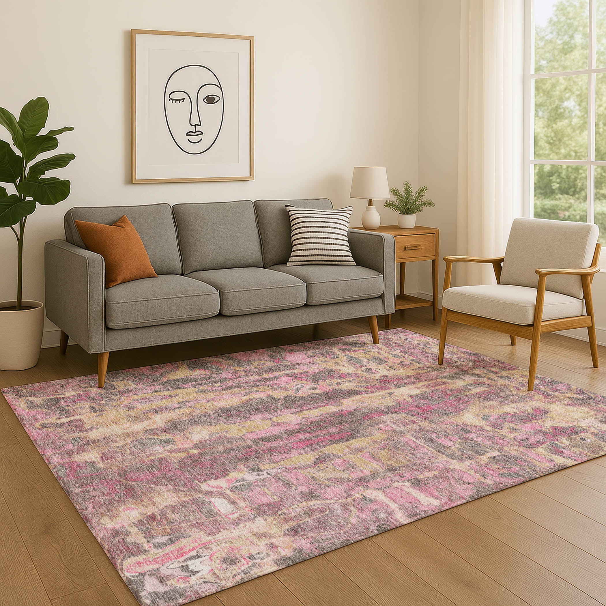 Luang Prabang Machine Washable Transitional Blush Pink Rug 2'6" x 3'10" #shape_Rectangle