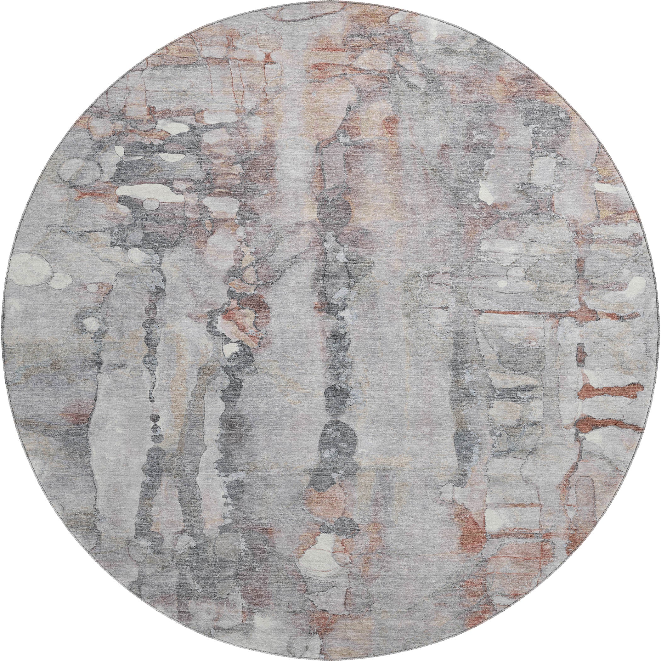 Luang Prabang Machine Washable Transitional Copper Orange Rug 8' x 8' #shape_Round